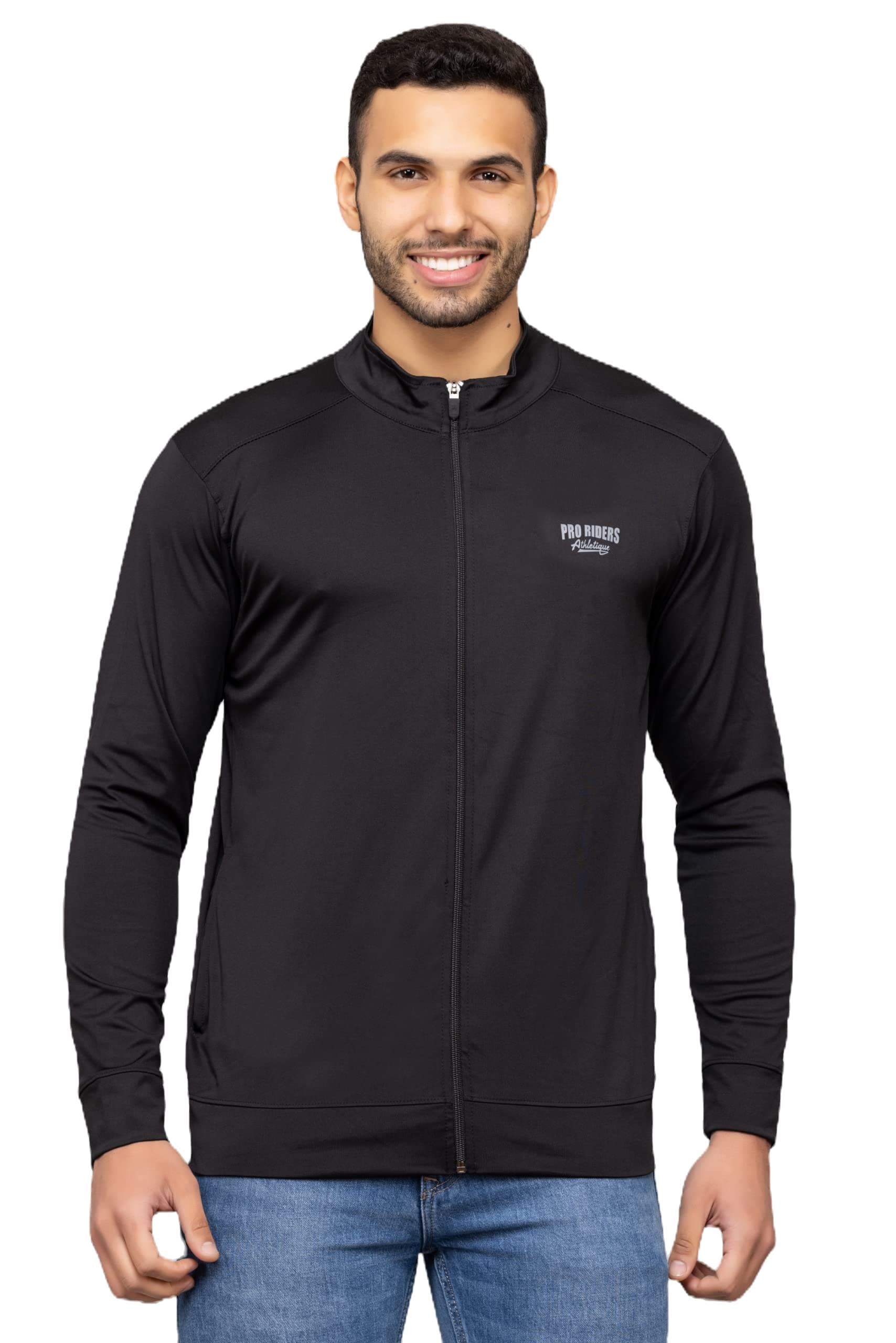 PRORIDERS Lycra Dri-Fit Solid/Plain Men's Full Sleeve Front Zip Sports Biker/Gym Jacket with Side Pockets
