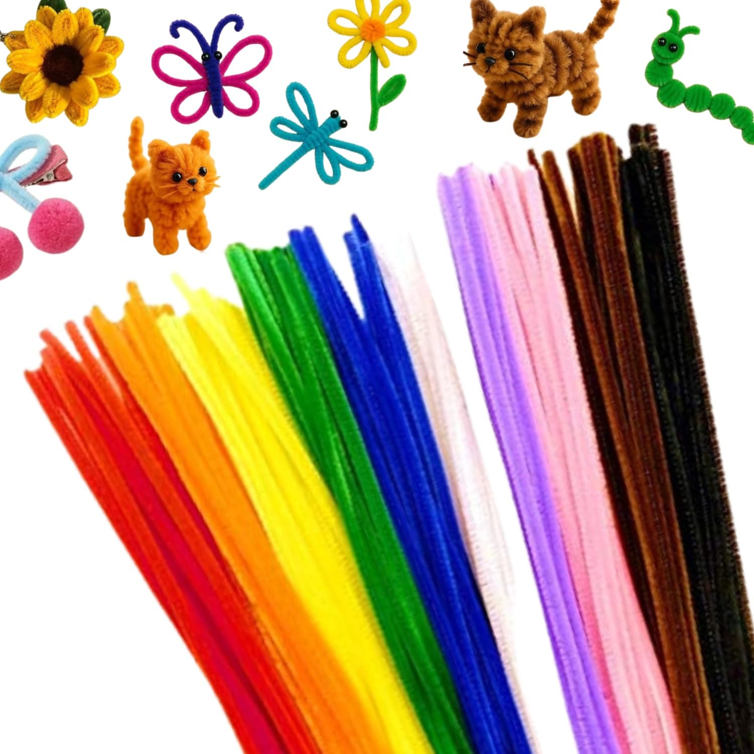 Vibhuti Crafts 12-Inch Pipe Cleaners (Pack of 100) – Multicolor Fuzzy Chenille Stems for DIY Crafts, Flower Making, Decorations & Creative School Projects