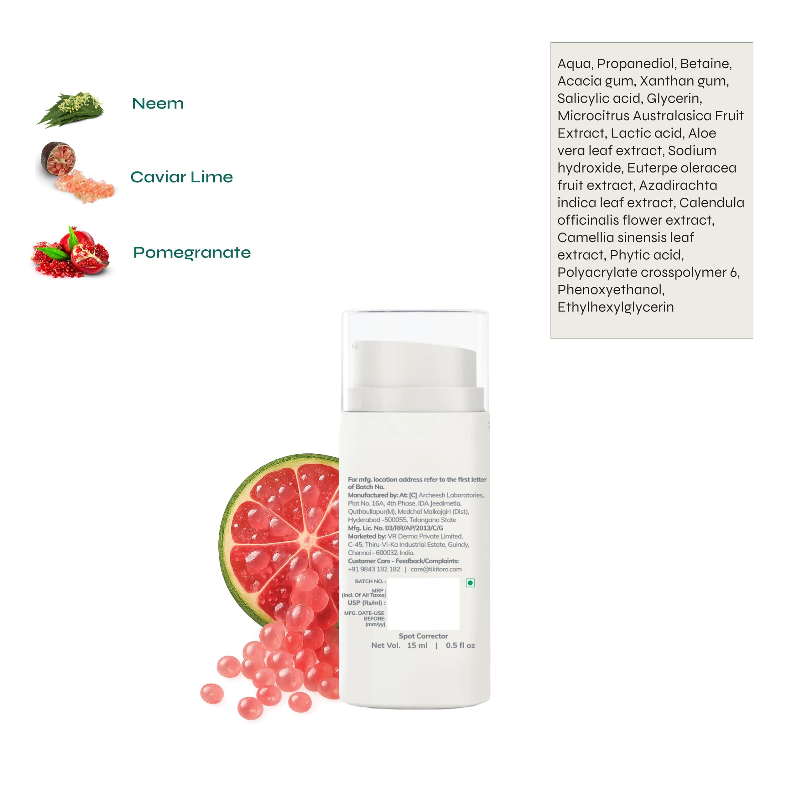 Tikitoro Teens Anti-Acne Spot Corrector with Neem, Caviar Lime, Green Tea, Helps Treat Breakouts, Purifies & Rejuvenates Skin, No Parabens & Sulphates, All Skin Types (Age: 11+) (15ml x 1)