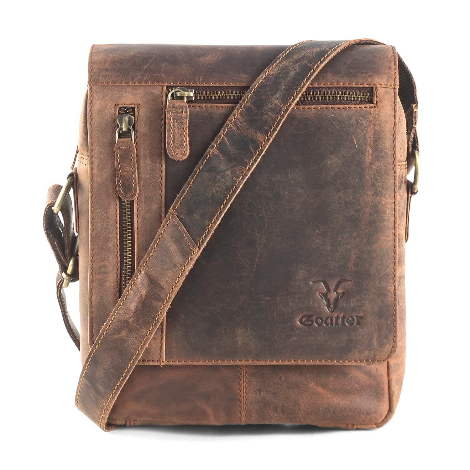 Goatter Men's Hunter Leather Multi Pocket 10" Inch Messenger Sling Bag