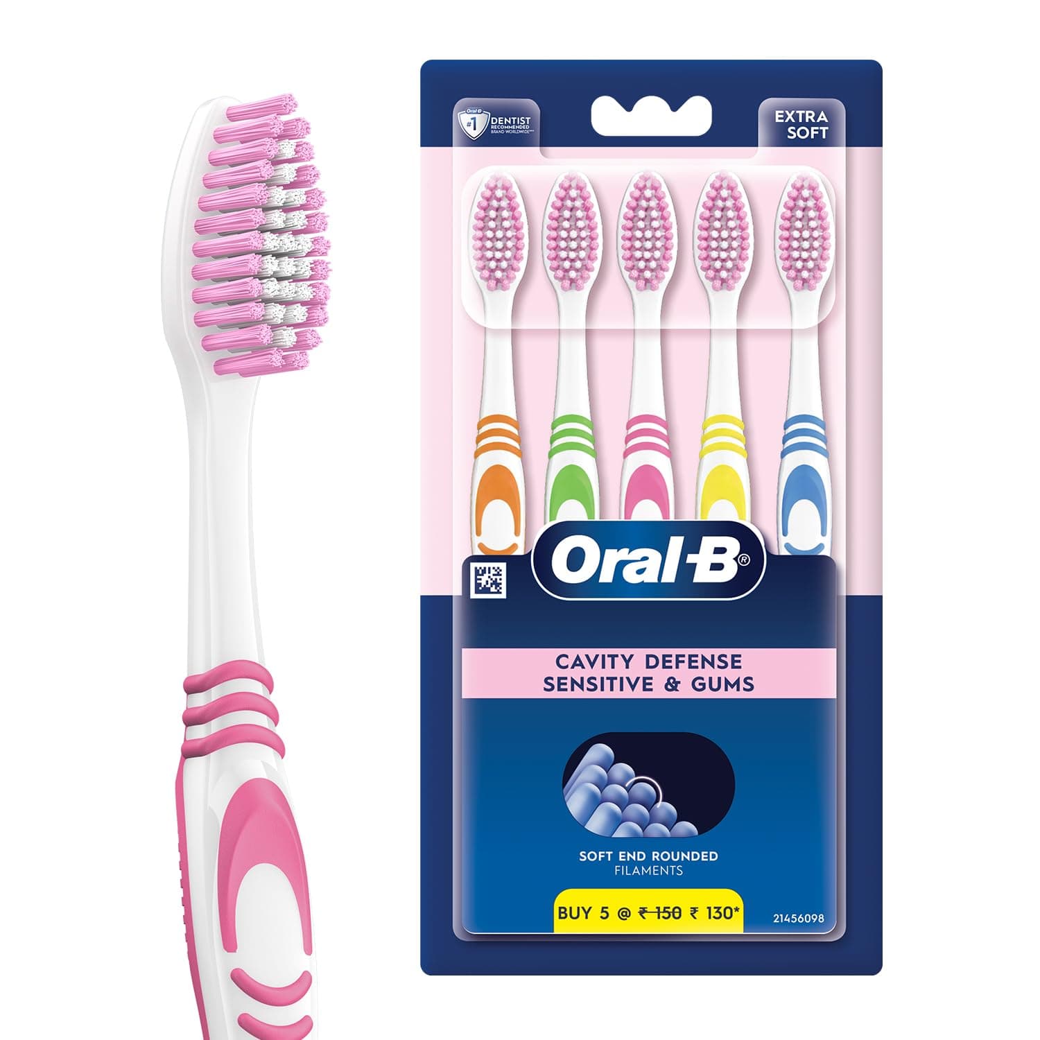 Oral-B Everyday Care Ultra Soft Toothbrush For Adults, Ultra Soft Bristles For Senstive Teeth, Tooth Brush Set, Oral B Dentist Recommended Brand (Super Saver Family Pack of 5),manual,Multi Color