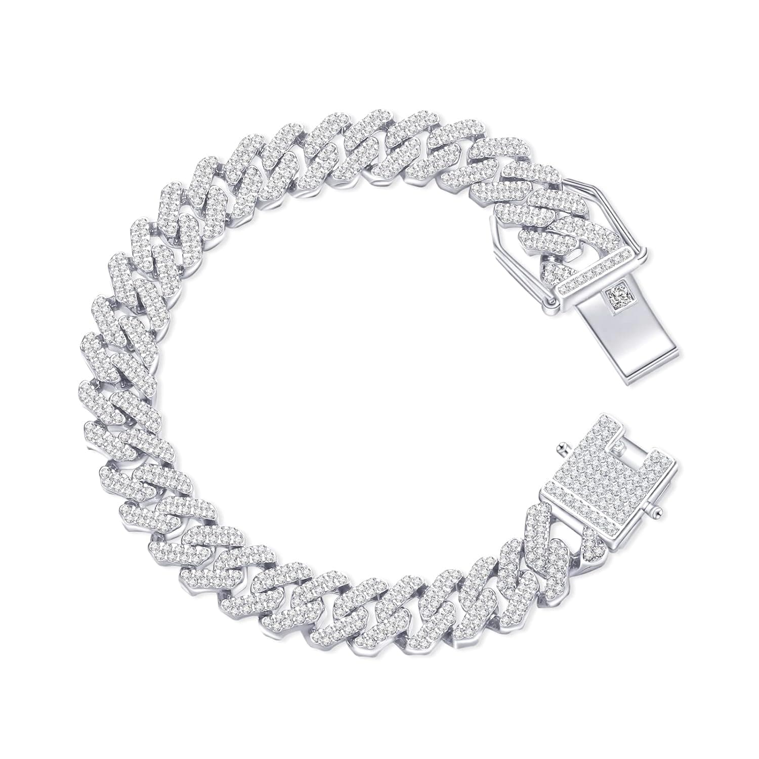 MIAMI Mc Stan bracelet for men Cuban Link Chain Silver Bracelet for boys Women girls gents Bracelets Iced Cubic Zirconia Stone diamond chain Bracelets Stainless Steel Ice Stylish Rapper M506