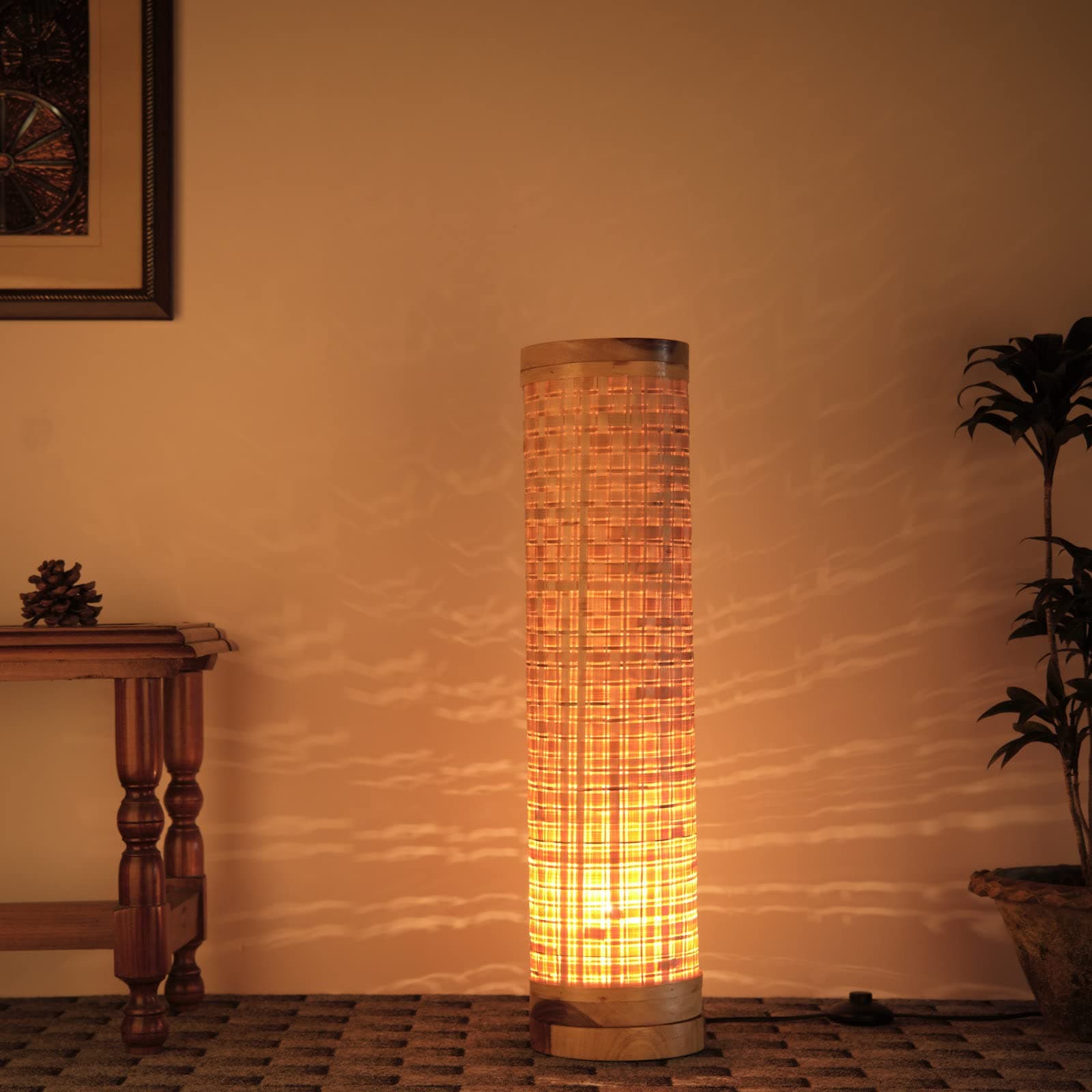 kraftinn Bamboo LED Floor Lamp for Living Room | 28 Inch Modern Standing Lamp | Handcrafted Natural Brown Wooden Floor Light for Bedroom, Home Decor | Energy Efficient, Pack of 1