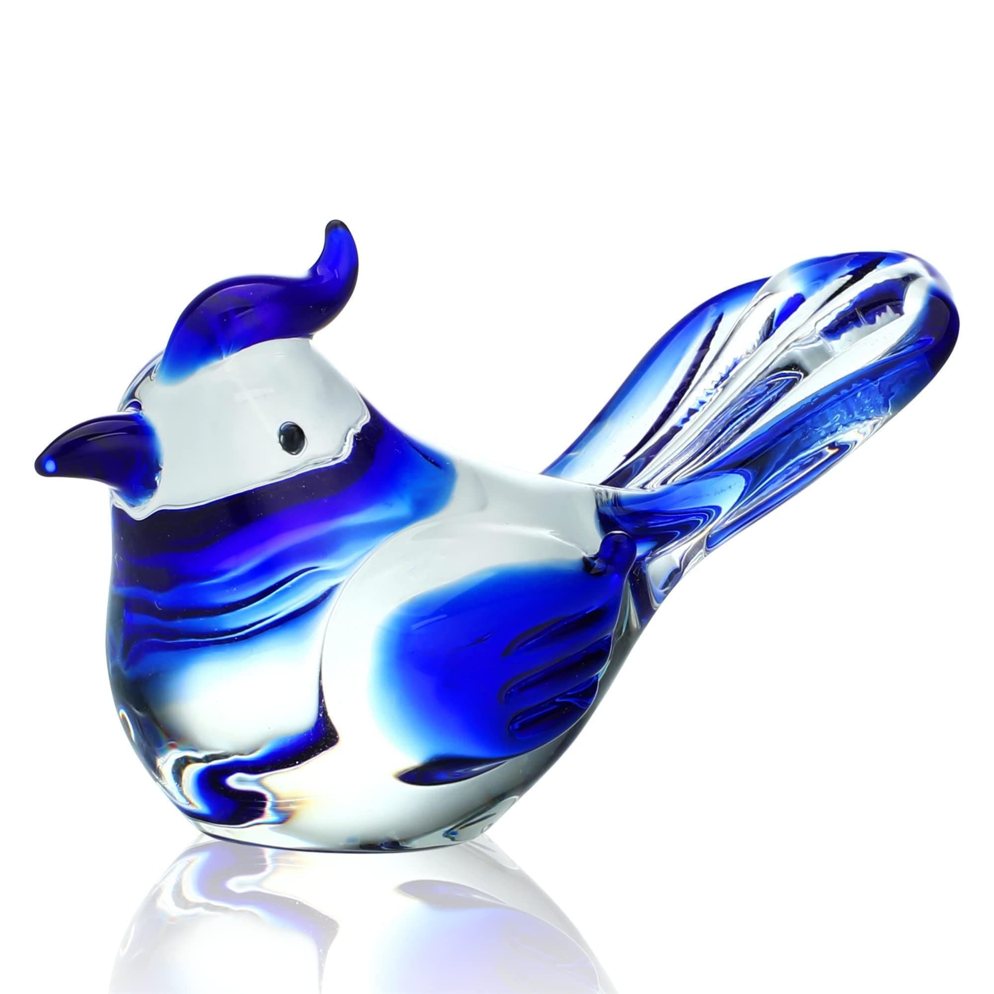 HDCRYSTALGIFTS Blown Glass Bird Figurines Collectibles Blue Jay Statue Ornament Decor Crystal Animal Paperweight Gift
