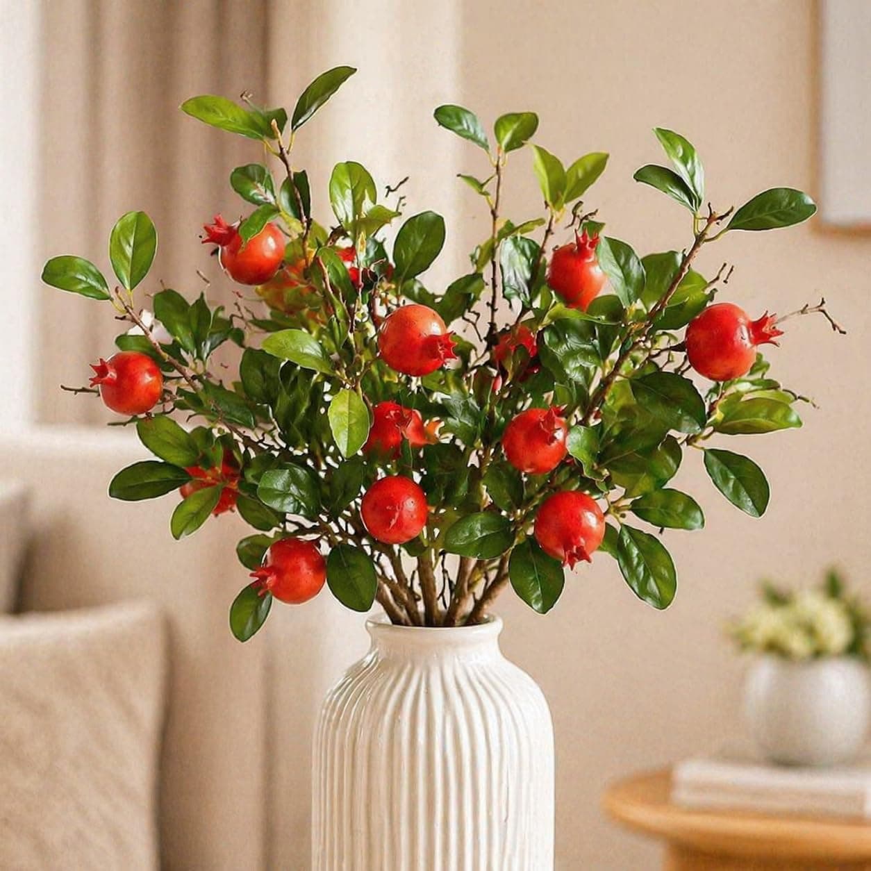 SATYAM KRAFT 3 Pcs Pomegranate Plant Stick, Elevate Your Décor with Artificial Pomegranate Branches Lifelike Tree Plants for Vase Display in Home, Garden, Office, Living Room (Pack of 3)