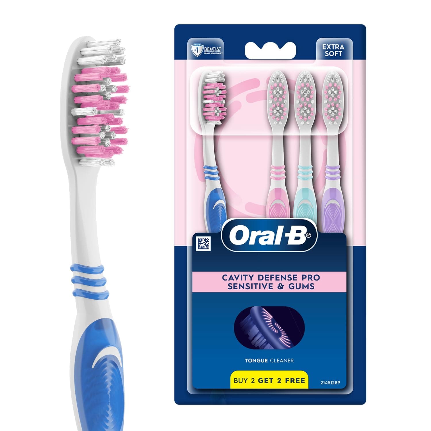 Oral-B Pro Clean Sensitive Extra Soft Manual Toothbrush For Adults, Extra Soft bristles, Gently Removes Germs, Multicolour Toothbrush Set,Dentist Recommended Brand (Pack of 4)