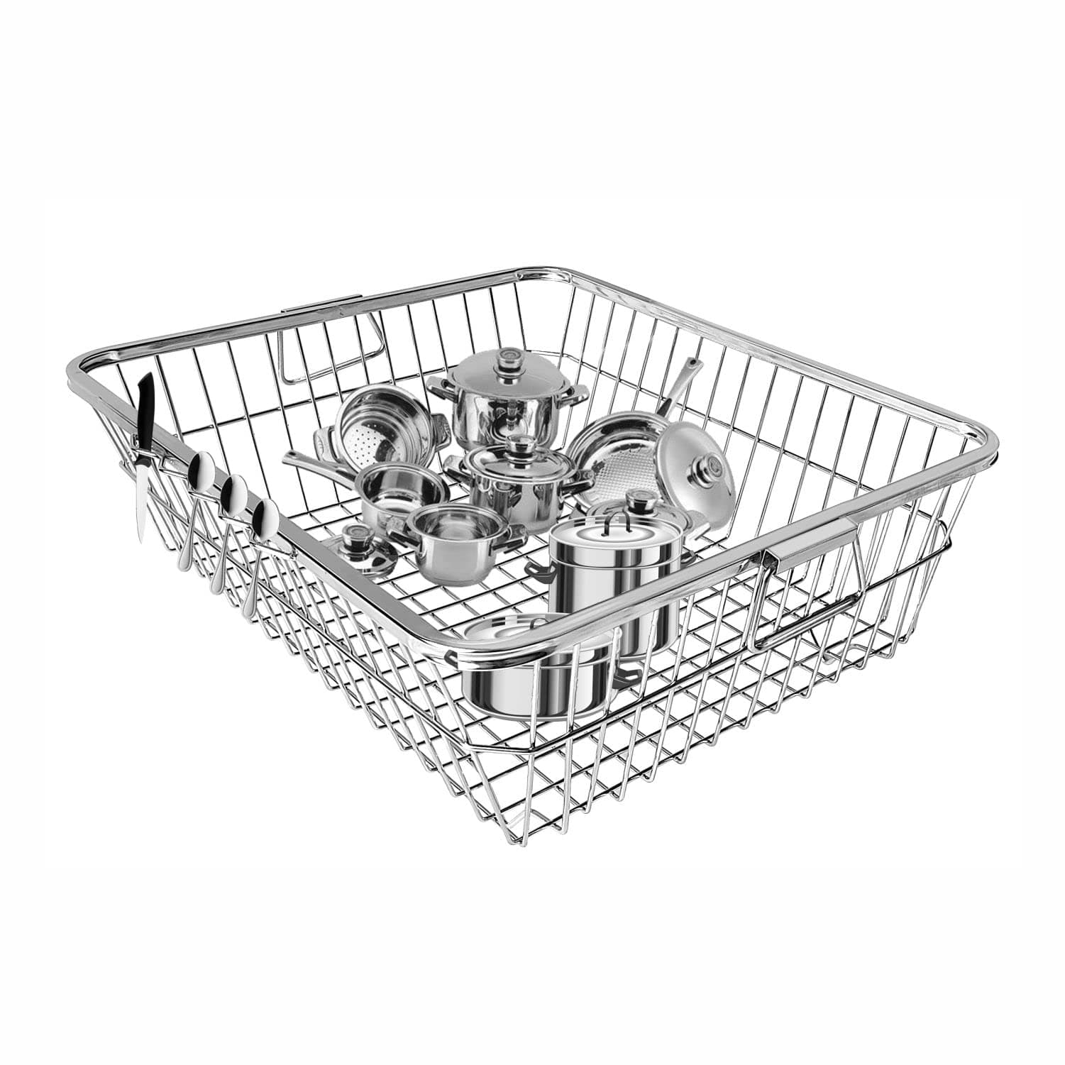 KEEPWELL Stainless Steel Dish Drainer Rack/Kitchen Rack/Bartan Basket/Utensil Drying Rack/Vessel Rack for Kitchen/Kuda Basket/Dish Rack (17 X 22 inch)