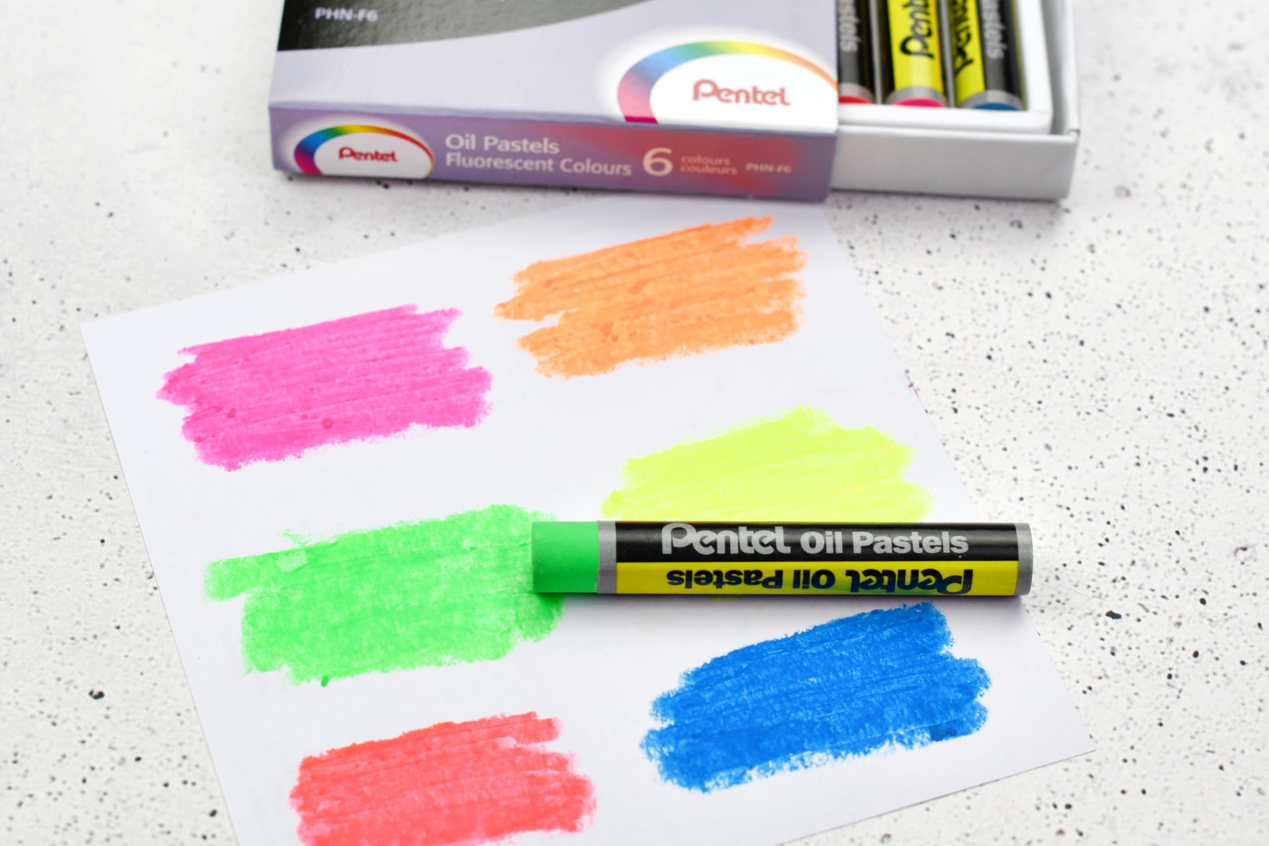 Pentel Fluorescent Oil Pastels Set of 6 Assorted Colours, PHN-F6