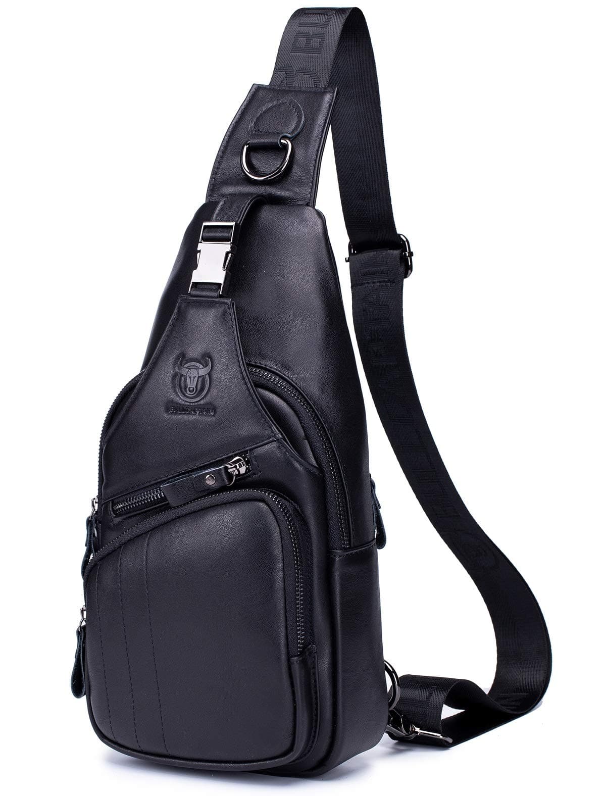 BULLCAPTAIN Leather Men Sling Bag Casual Crossbody Chest Bags Travel Daypack