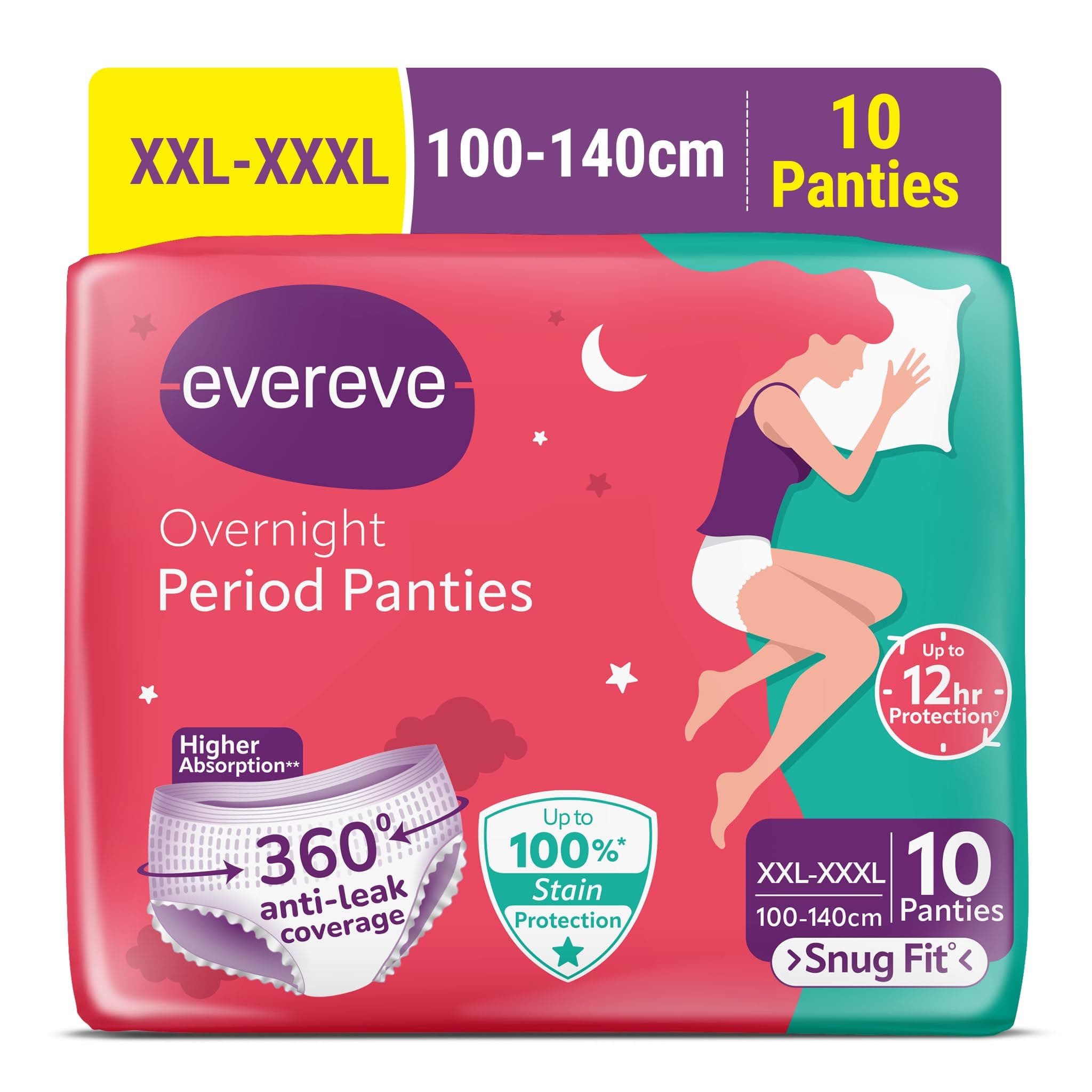 Evereve Period Panty For Girls & Women, (XXL-XXXL), 10 Pcs, 360 Degree Coverage, 0% Leaks, High Absorbency For Heavy Flow, Maternity Delivery Pads, Postpartum & Overnight Protection, Disposable Panty