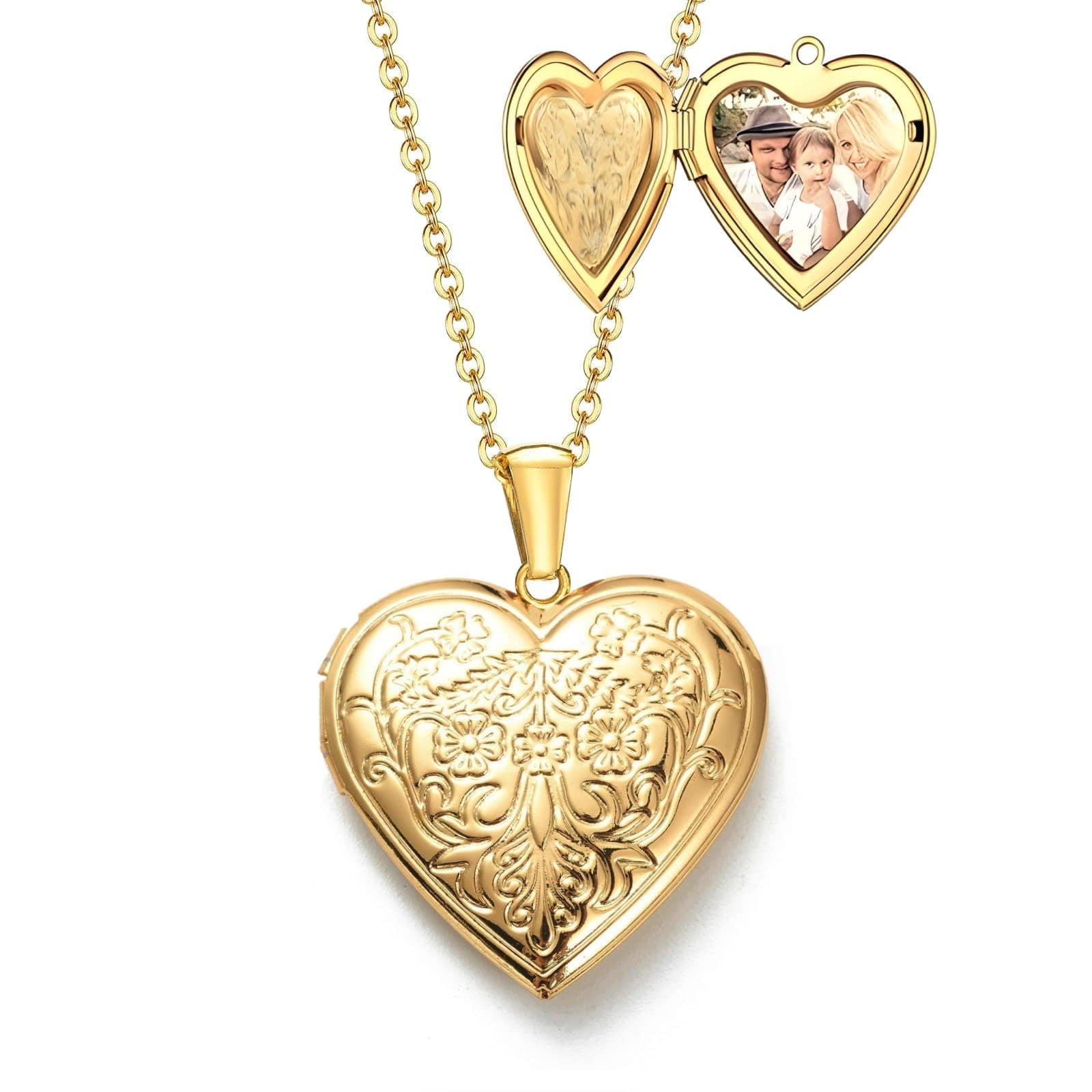 Via Mazzini 18K Real Gold Plated Heart Photo Memory Locket Pendant Necklace With Chain Valentine Gift For Women And Girls (NK0987) 1 Piece Only