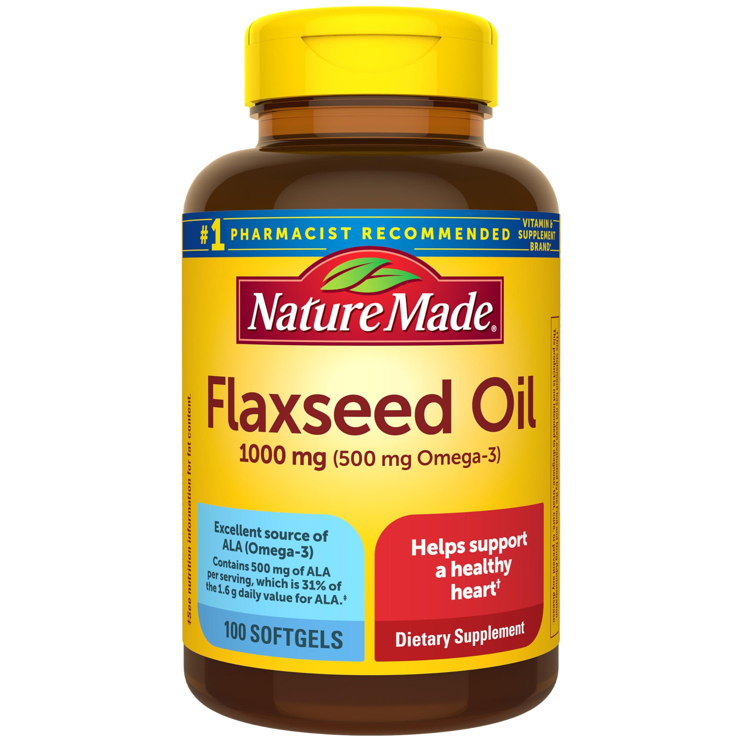 Nature Made Flaxseed Oil 1000mg Tablets, 100 Count
