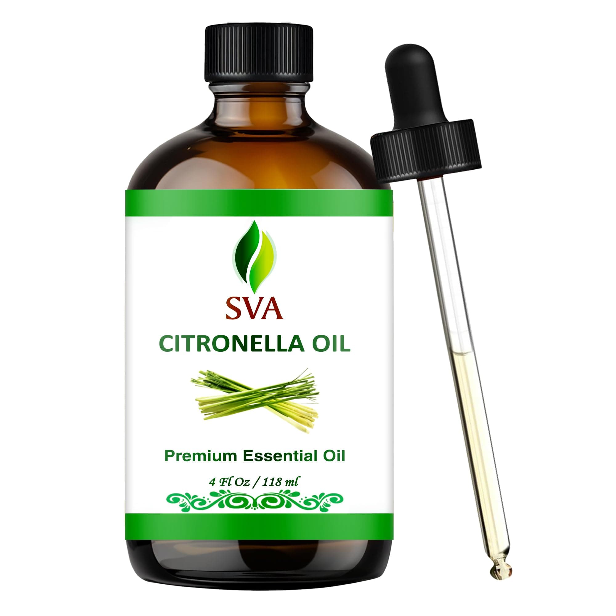 SVA Organics Citronella Essential Oil Organic USDA 4 Oz Pure Natural Therapeutic Grade Oil for Skin, Body, Diffuser, Candle Making