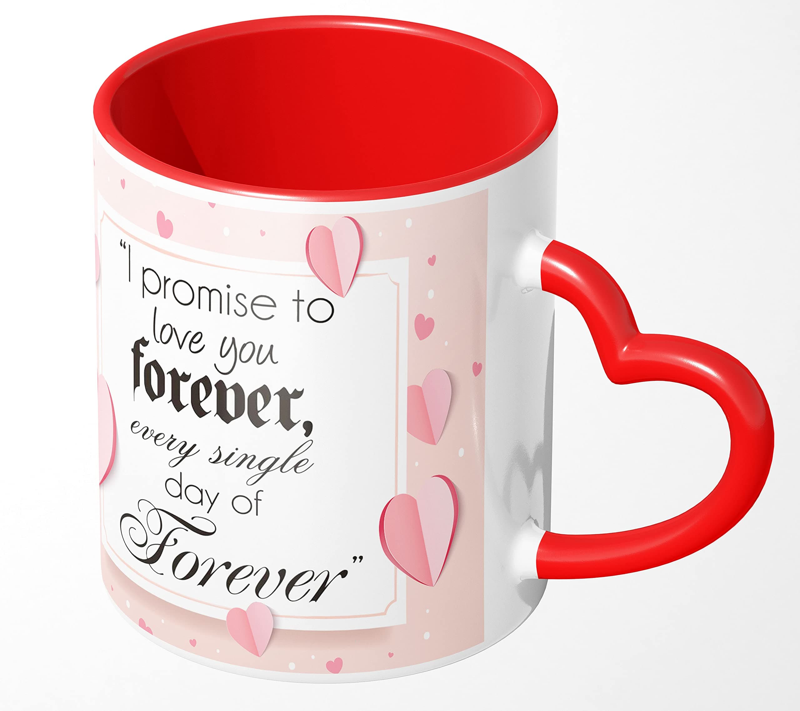 CHHAAP Heart Handle Valentine Mug Happy Valentine Day Mug Gift Printed Red Handle Ceramic Coffee Mug for Girls Boys Girlfriend Boyfriend Couple Lover 350 ML Pack of 1(VVTH05)