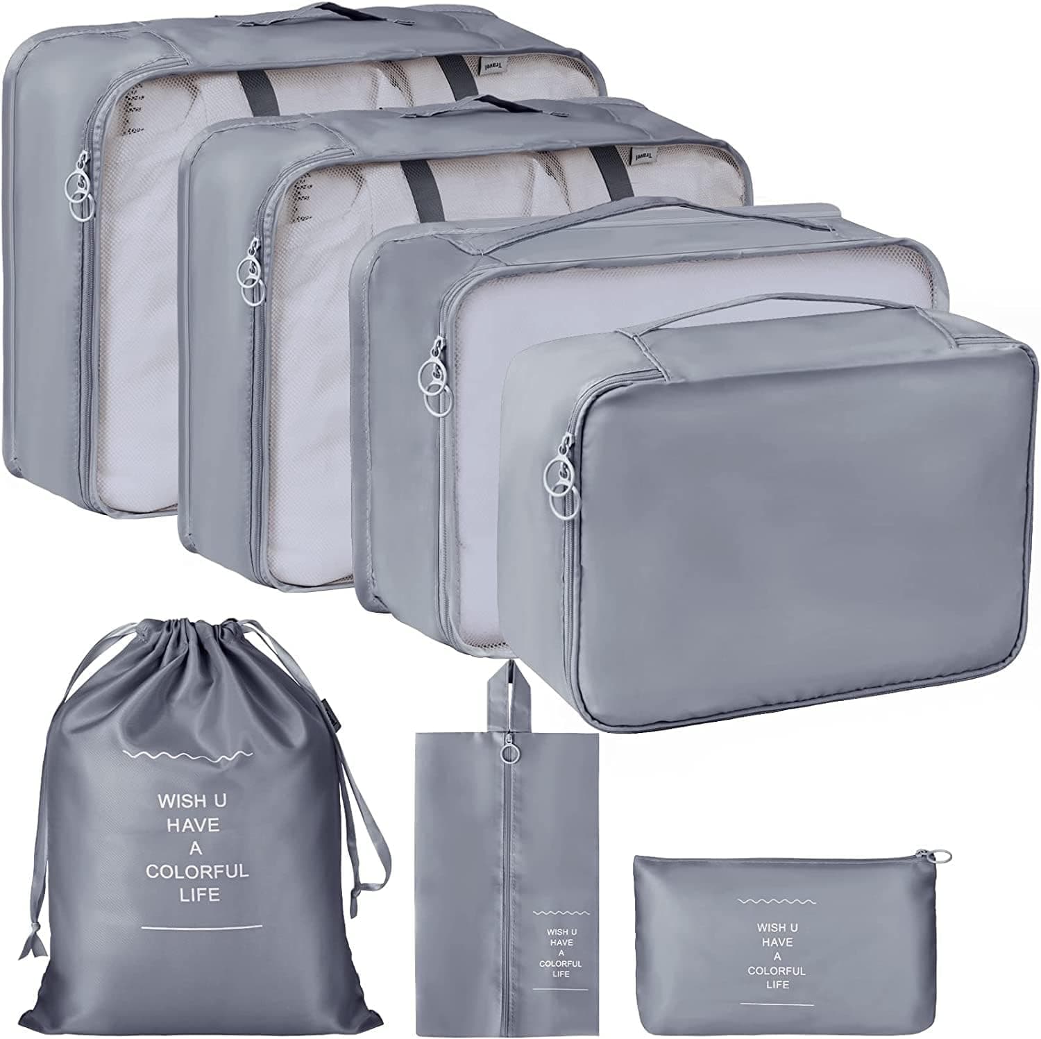 RYLAN Travel Organizer Bag Storage Printed Clothes Space Savers Bags Cosmetics/Underwear/Socks/Shoes Organizer Makeup Bags Organizer Packing Cubes with Shoe Bag for travel (Grey)