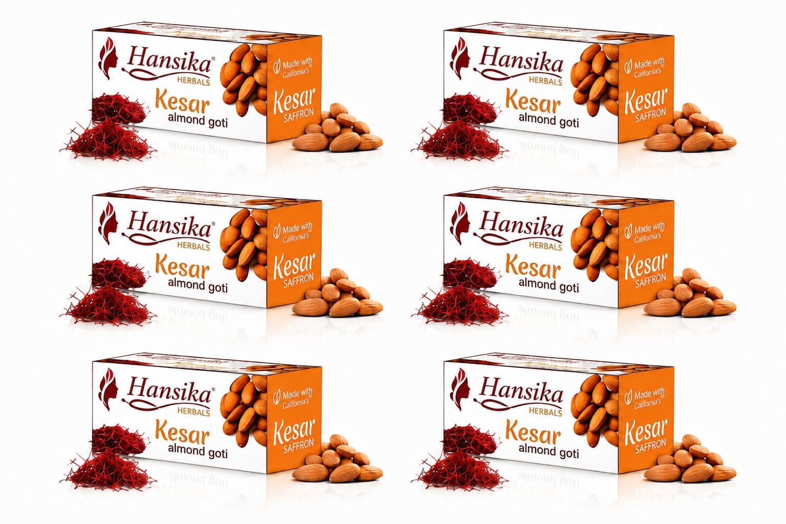 Hansika Kesar Almond Goti Soap (PACK OF 6) | Saffron & Almond Facial Soap | Herbal Skin Brightening & Moisturizing Soap | Suitable for All Skin Types Men & Women