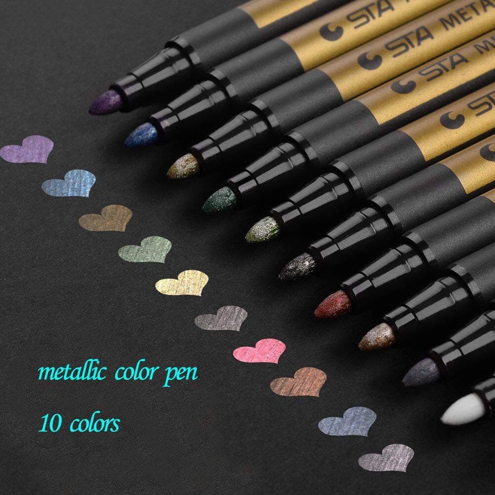 EASTHUA Chukchi Premium Paint Marker Pens Acrylic Paint Pens Set 10 Colours Metallic Markers Pen For Rock Painting,Diy Card,Pebble Art,Scrapbooking,Fabric,Metal,Ceramics,Wine Glass,medium