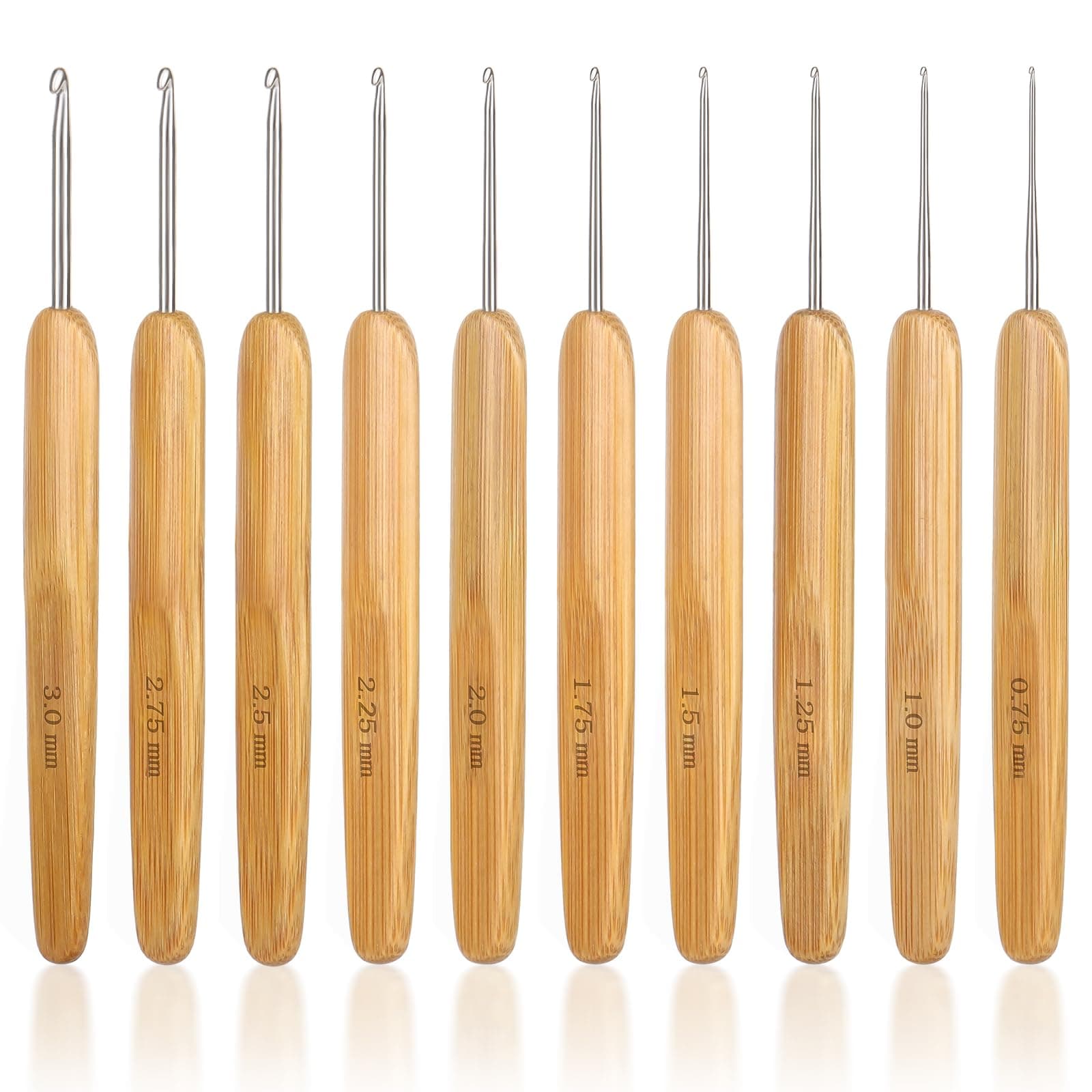 Katech 10 Pcs Small Size Crochet Hooks(0.75-3.0 mm) Ergonomic Wooden Handle
