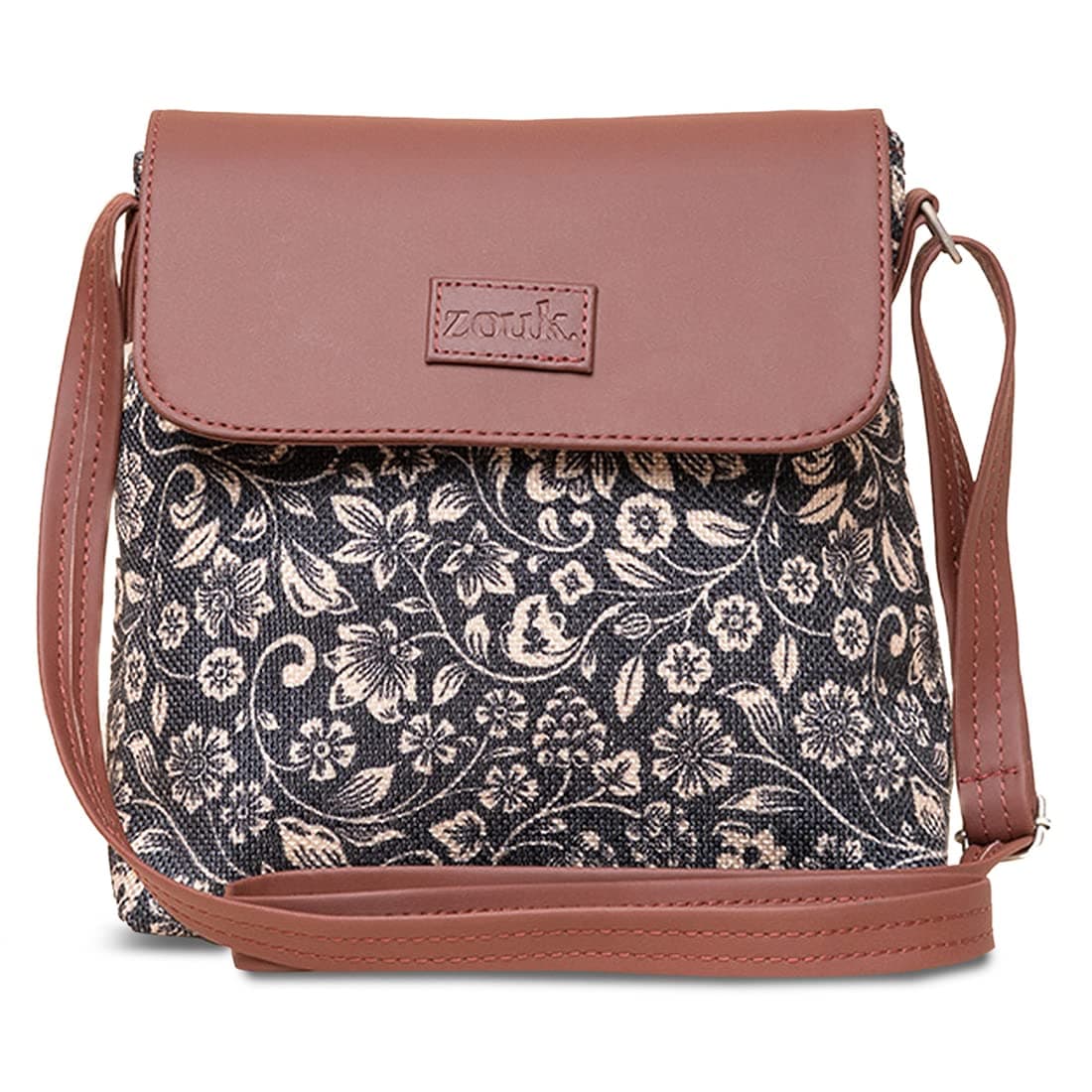 ZOUK Flap Sling Bag | Crossbody Bags for Women | Women's Handbags | Stylish | Vegan Leather Evening Bag | Travel & Office Use | Purse and Wallet | FloMotif Print