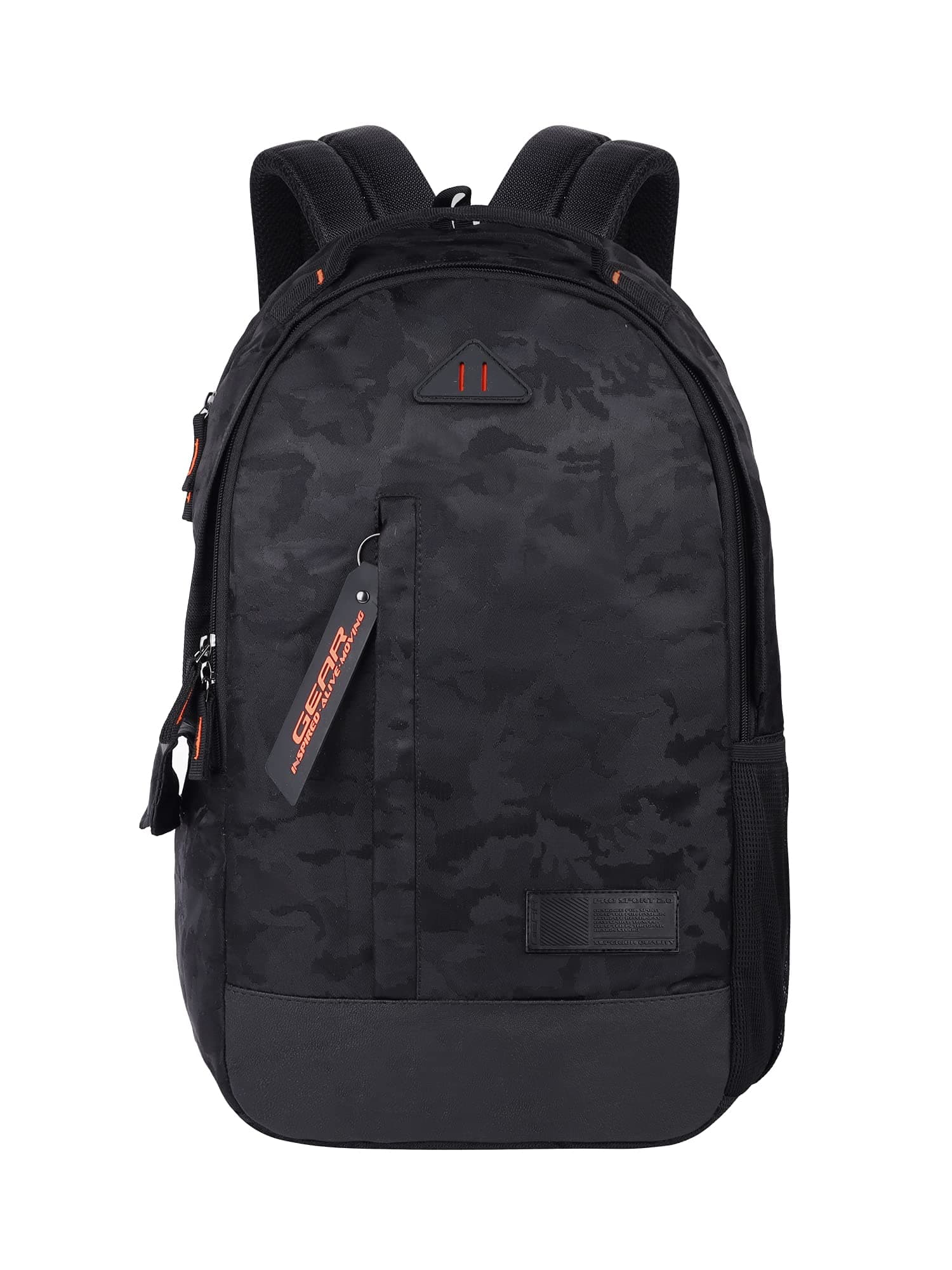Gear Jacquard 26L Medium Water Resistant Standard 4 Compartment Backpack With Rain Cover/School Bag/College Bag/Daypack/Casual Backack For Girls/Men/Women (Camo Black), 28 Litre