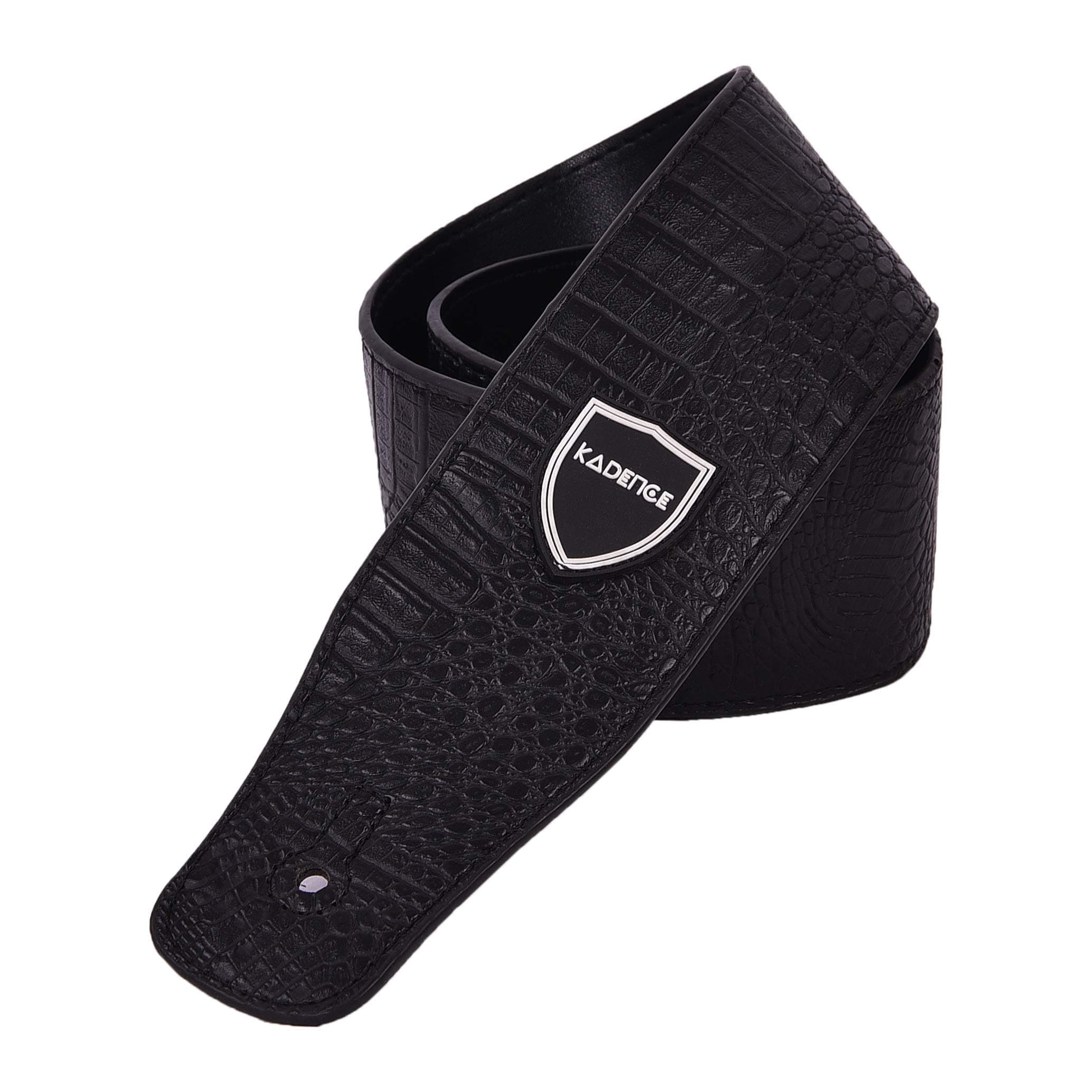 Kadence STP-S588-A Jamming Series Guitar Strap with Faux Snakeskin Texture | 36–60 Inch Length with 1.2mm Synthetic Leather & Reinforced Ends | For Acoustic, Electric & Bass Guitars | Black