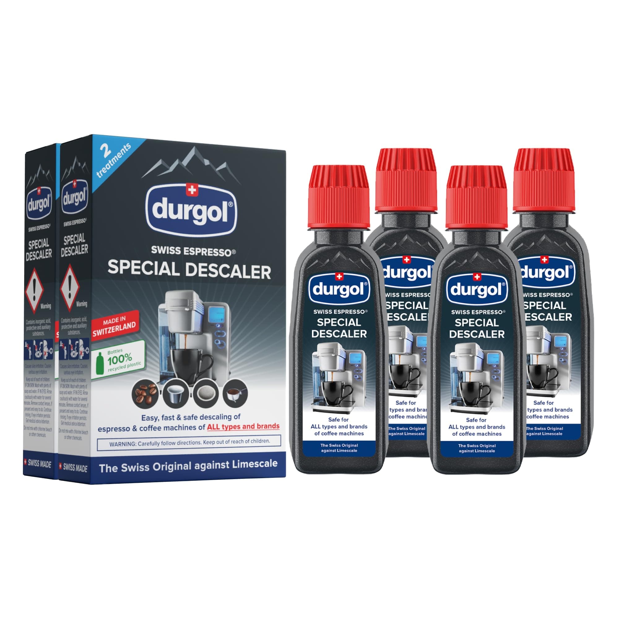 Durgol Swiss Decalcifier for All Brands of Espresso, 4-Pack, Blue