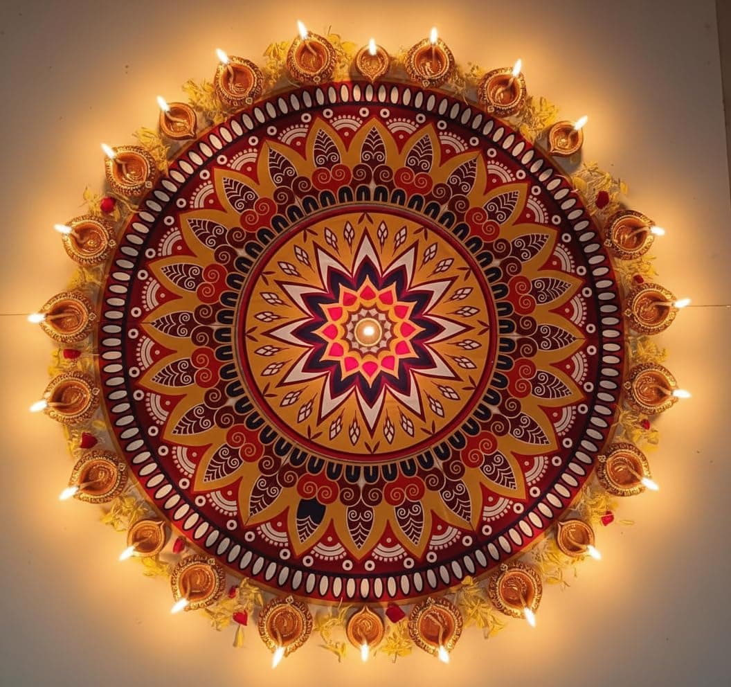 The Brown Box-Readymade Rangoli for Floor Big Size | Reusable MDF Rangoli Mat with UV Print | Artificial Rangoli Patch for Diwali, Ganpati, Navratri, Wedding, Pooja & Home Decoration