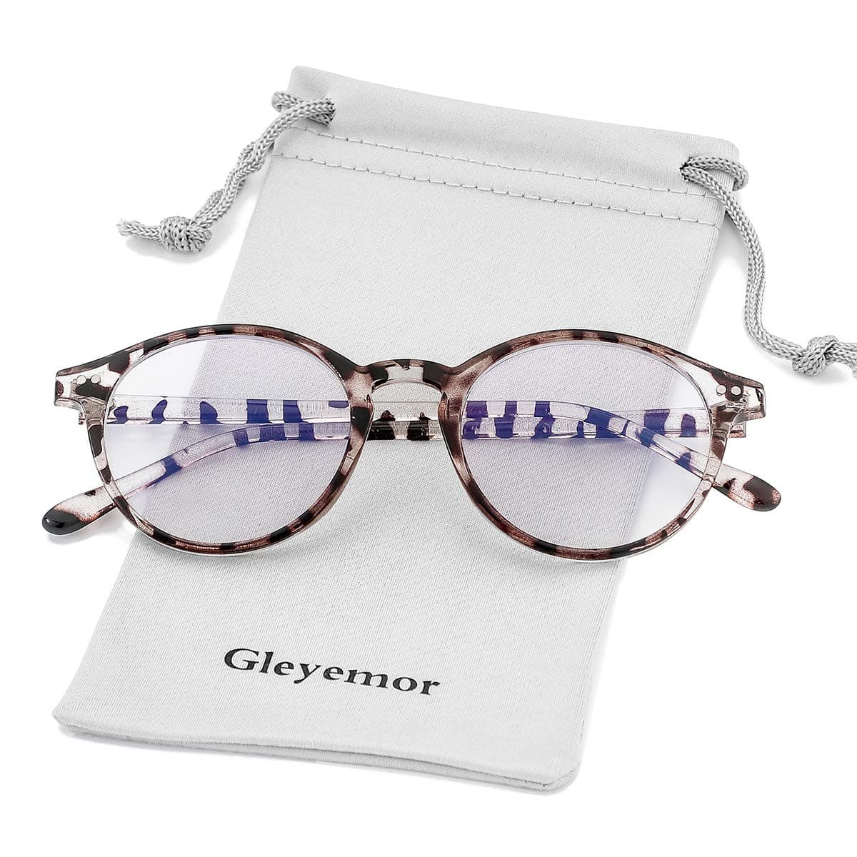 Gleyemor Blue Light Glasses for Men Women, Vintage Round Frame Computer Eyeglasses, Leopard, lenswidth