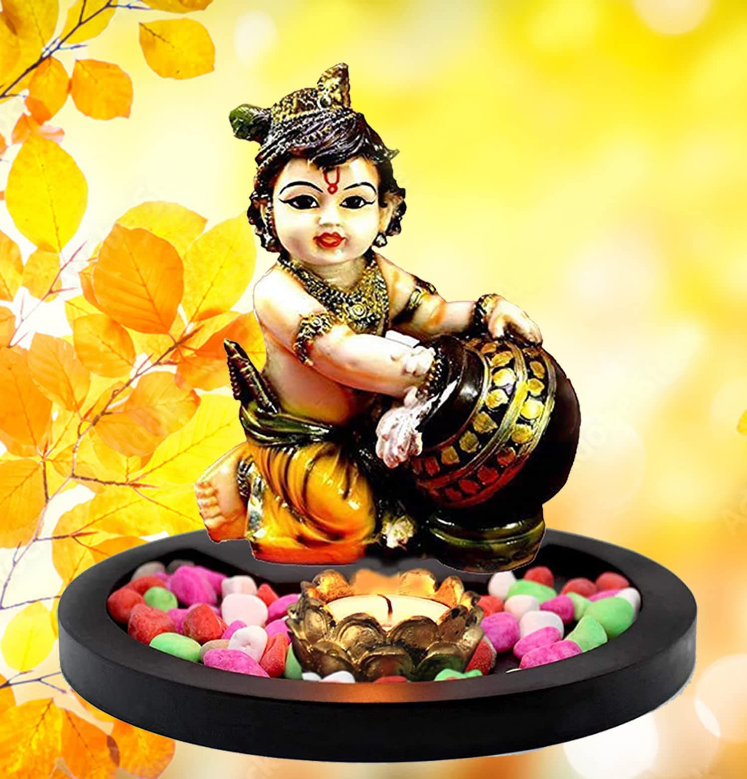 SN handicrafts Living Room Home Decor and Gifts Hand Carved Resin Sculpture Lord Baby Krishna Makhan Chor Idols Statue Showpiece, Multicolour, Medium