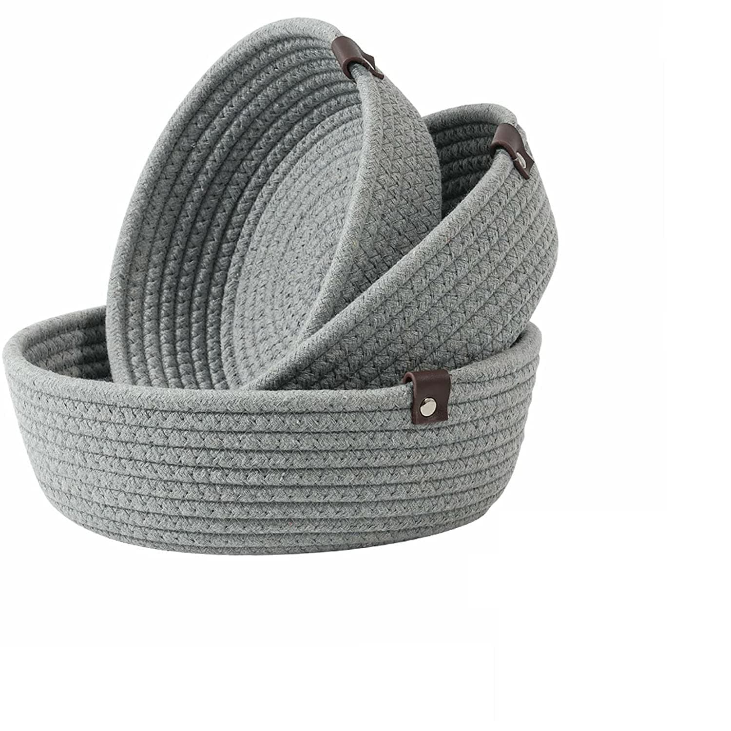 Textile and Beyond Jute Rope Basket Set of 3 Small Box Organizer for Bookshelf, Laundry, Toys, Baby Tray & Kitchen