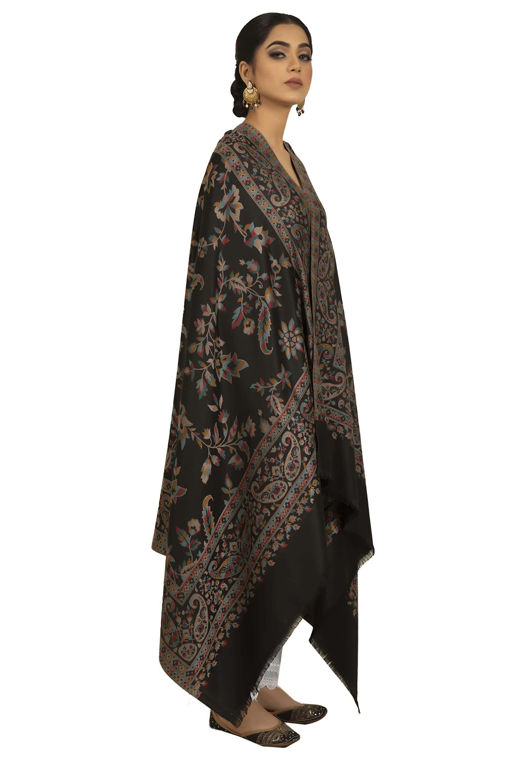 Shal-é-Pashm Womens' Black Faux Kani Kashmiri Pashmina Shawl
