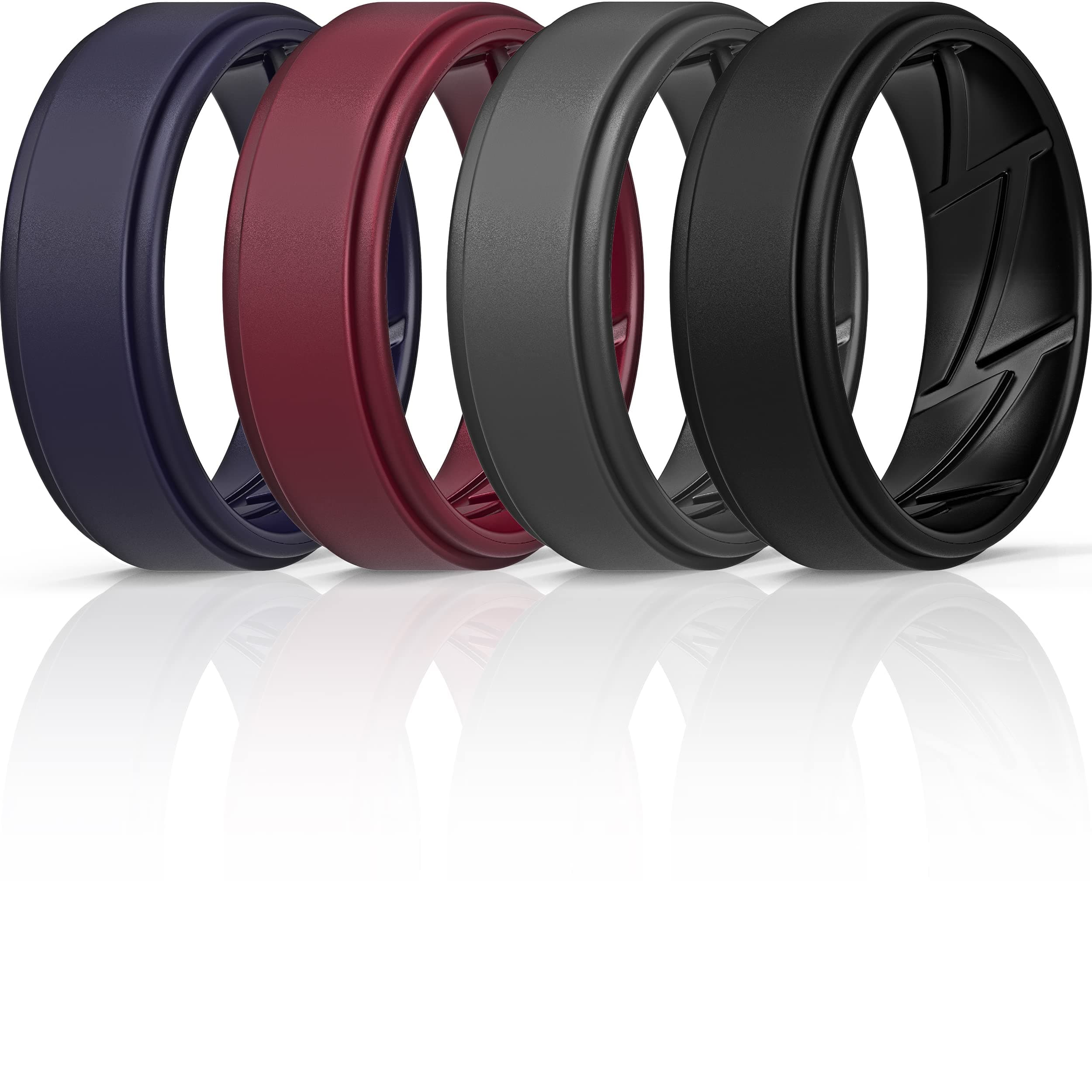 ThunderFit Silicone Wedding Rings for Men Breathable Airflow Inner Grooves - Step Edge Sleek Design Breathable Rubber Engagement Bands - 8mm wide - 2mm Thick