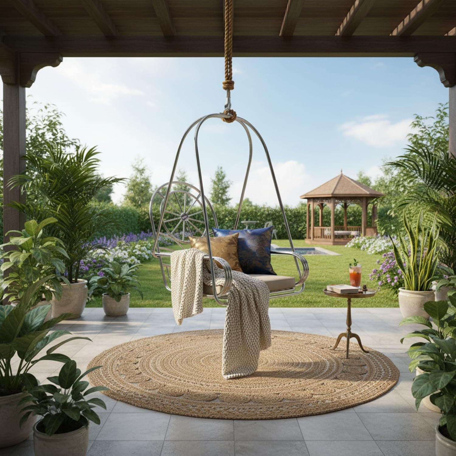 Kaushalendra Stainless Steel Hanging Hammock Chair with Cushion & Accessory
