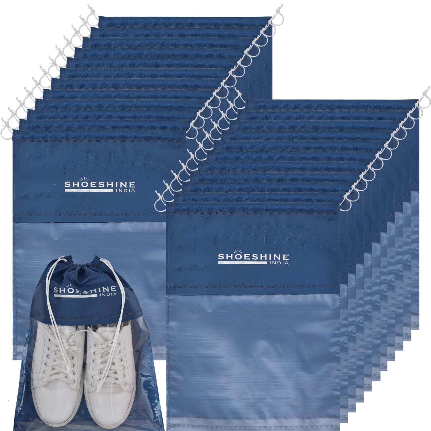 Shoeshine Transpreant Shoe Bag 24 Pcs Value Pack Drawstring Clear Window Travel Shoes Bags