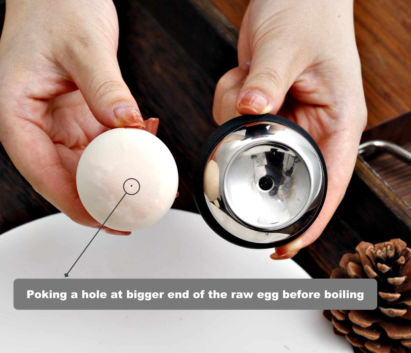 Egg Piercer for Raw Eggs, Stainless Steel Egg Poker for Boiling Eggs, Great Eggshell Peeler Tool to Get Good Hard Boiled Eggs, Egg Hole Puncher Pricker with Retractable Pin, Black