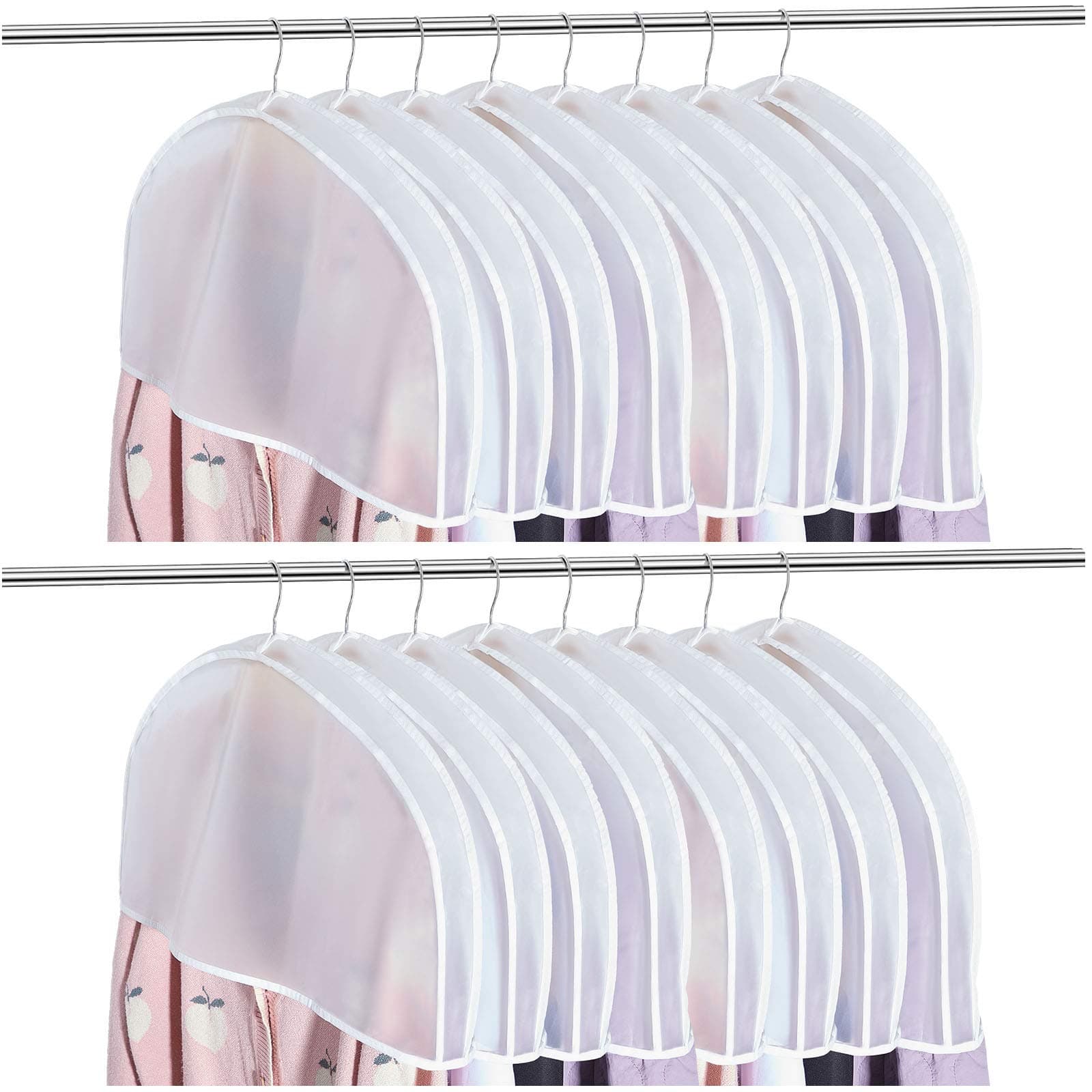 Patelai 16 Pcs 2" Gusseted Shoulder Covers for Hanging Clothes 24" x 12" Plastic Garment Dust Covers Protectors for Closet Storage Suit, Coats, Jackets, Dress Closet Storage(Translucent)