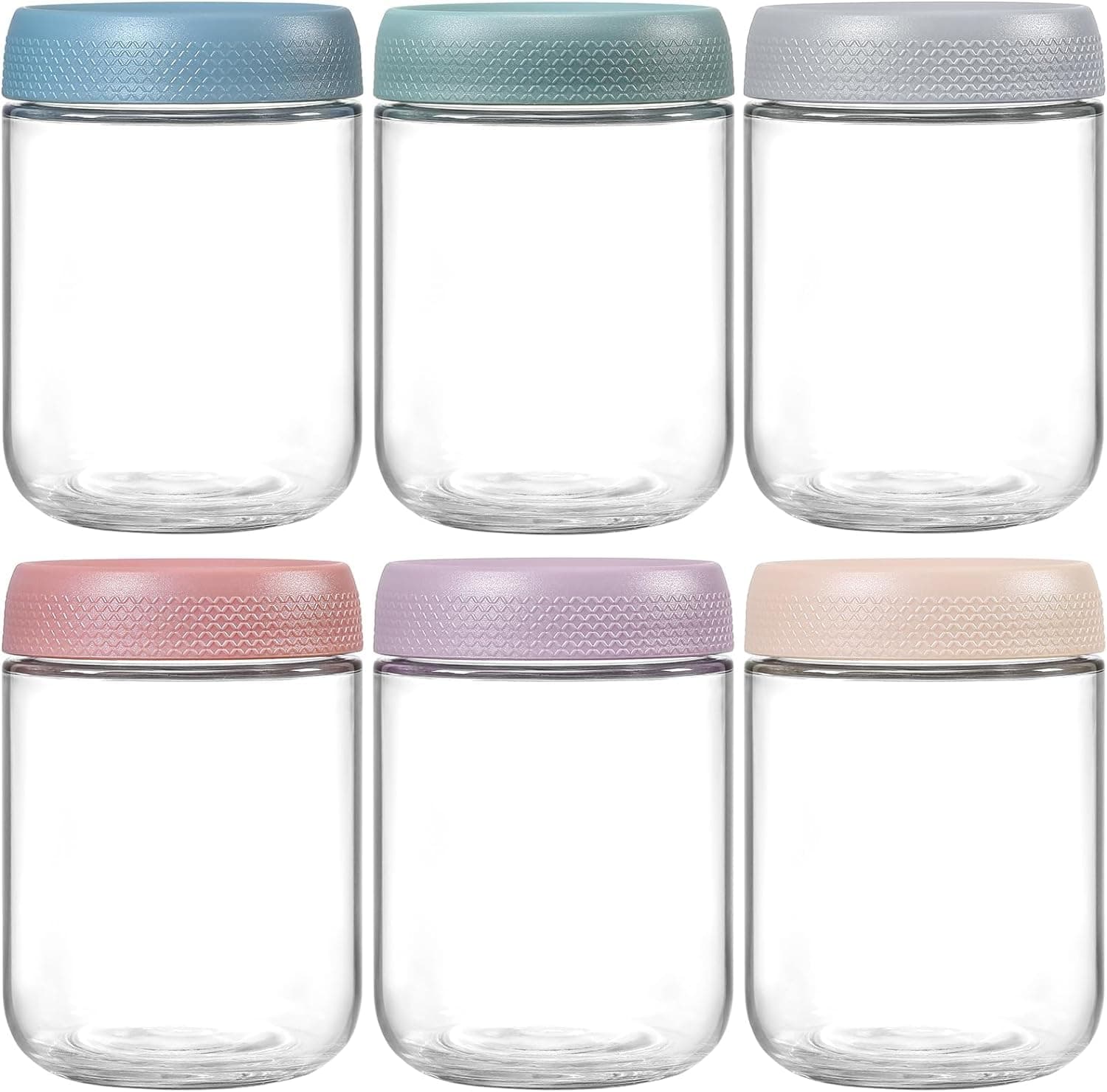 KITOME Glass Jars With Airtight Lids, Overnight Oats Containers With Lids, Wide Mouth Mason Salad Jars, Glass Food Storage Leak Proof Containers For Snacks Yogurt Spices(Set Of 6, Size 16Oz)Assorted