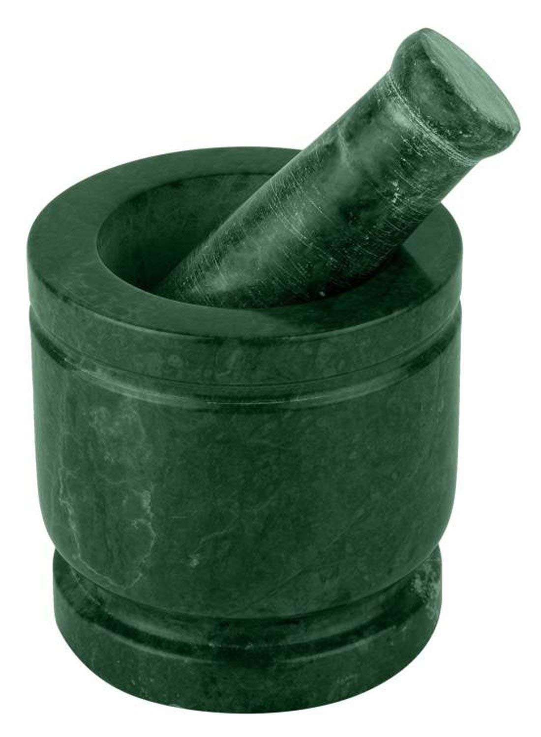 GUNEE Green Rajasthan Marble Imam Dasta, Mortar and Pestle Set, Ohkli Musal, Kharal Best for Ginger, Garlic and Whole Spices Crushing- 5 inch