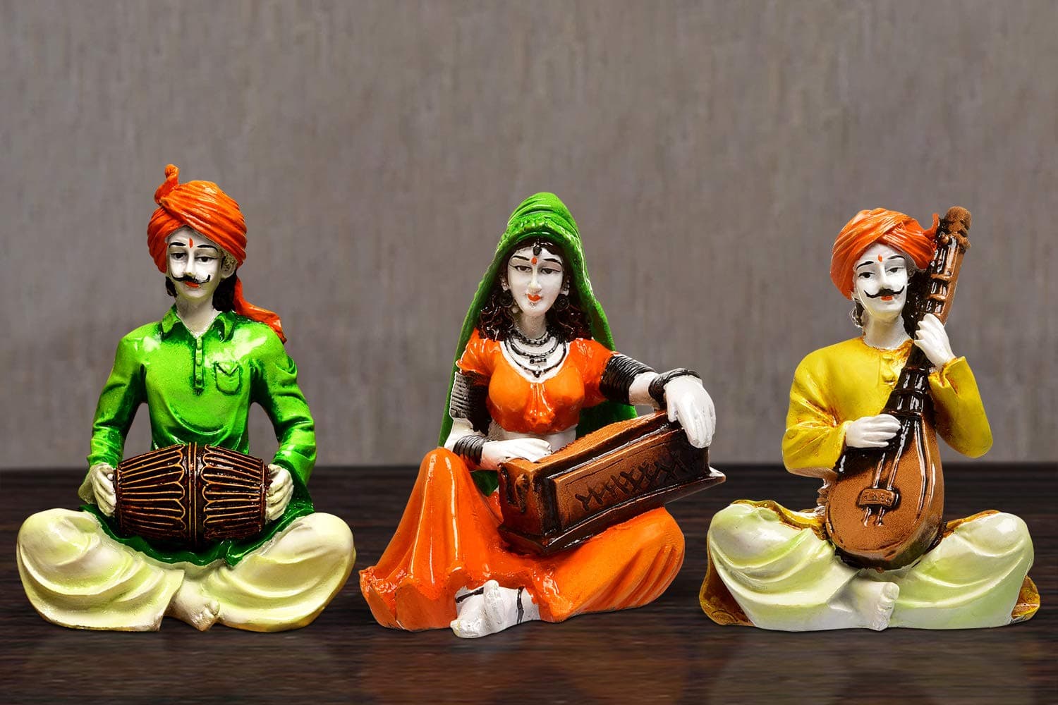 Karigaari India Polyresin and Marble Dust Rajasthani Couple Cultural Statue Showpiece for Home Decor Living Room, Bedroom,Navrathri Set, Golu Golu Dolls for Navarathri Set, Multicolor