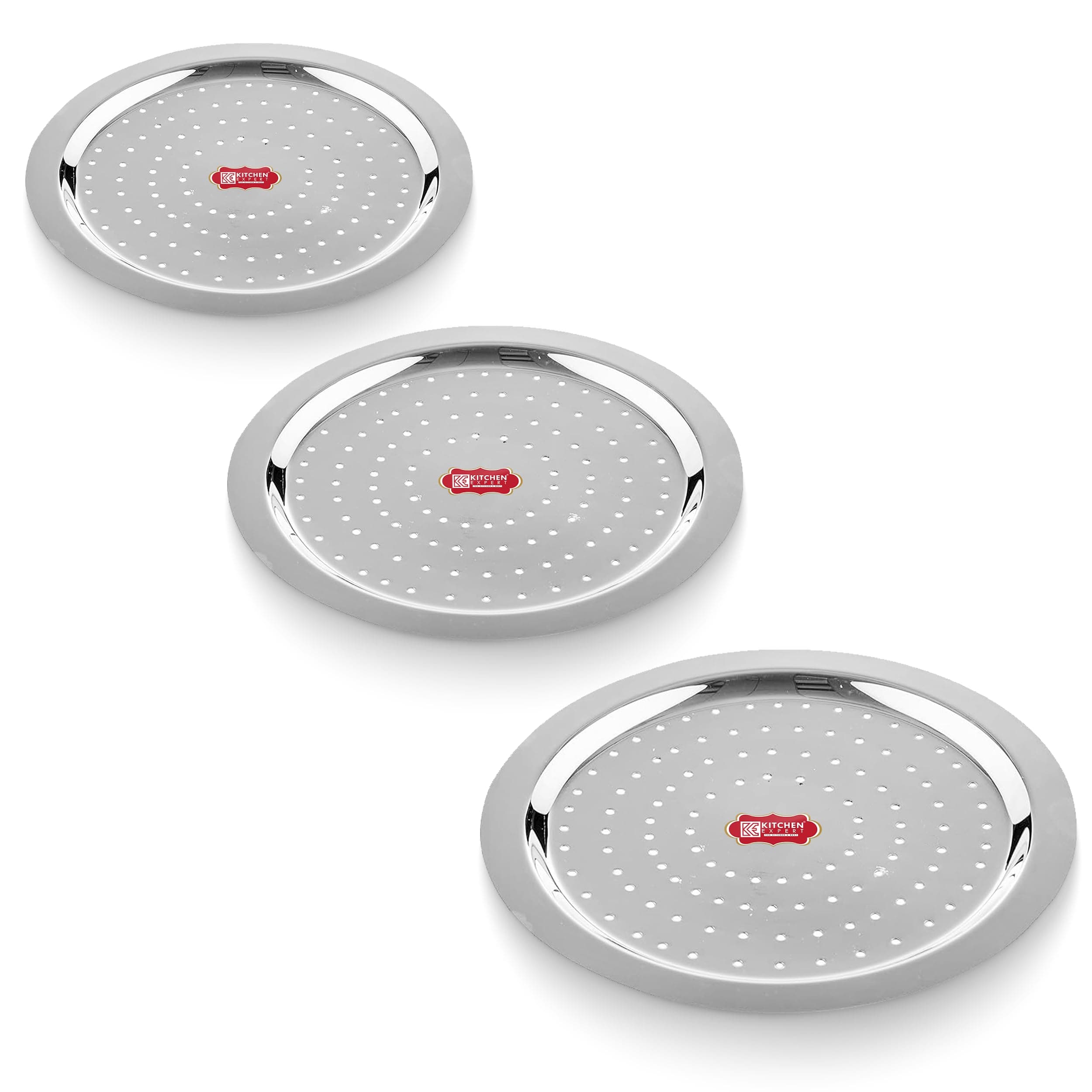 Kitchen Expert - Steel Hole Lid | Set of 3 | Lid Covers for Utensils | Milk Cover Plate| Steel Jali Plate | Essential Set for Kitchen | Multipurpose
