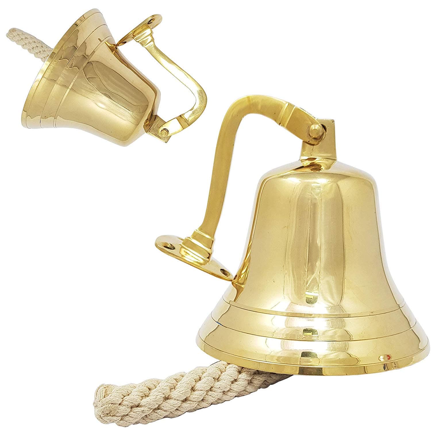Solid Brass Ship Bell 6" Wall Hanging Bracket Pub School Dinner Maritime Home Decor Halloween Decorations Costumes