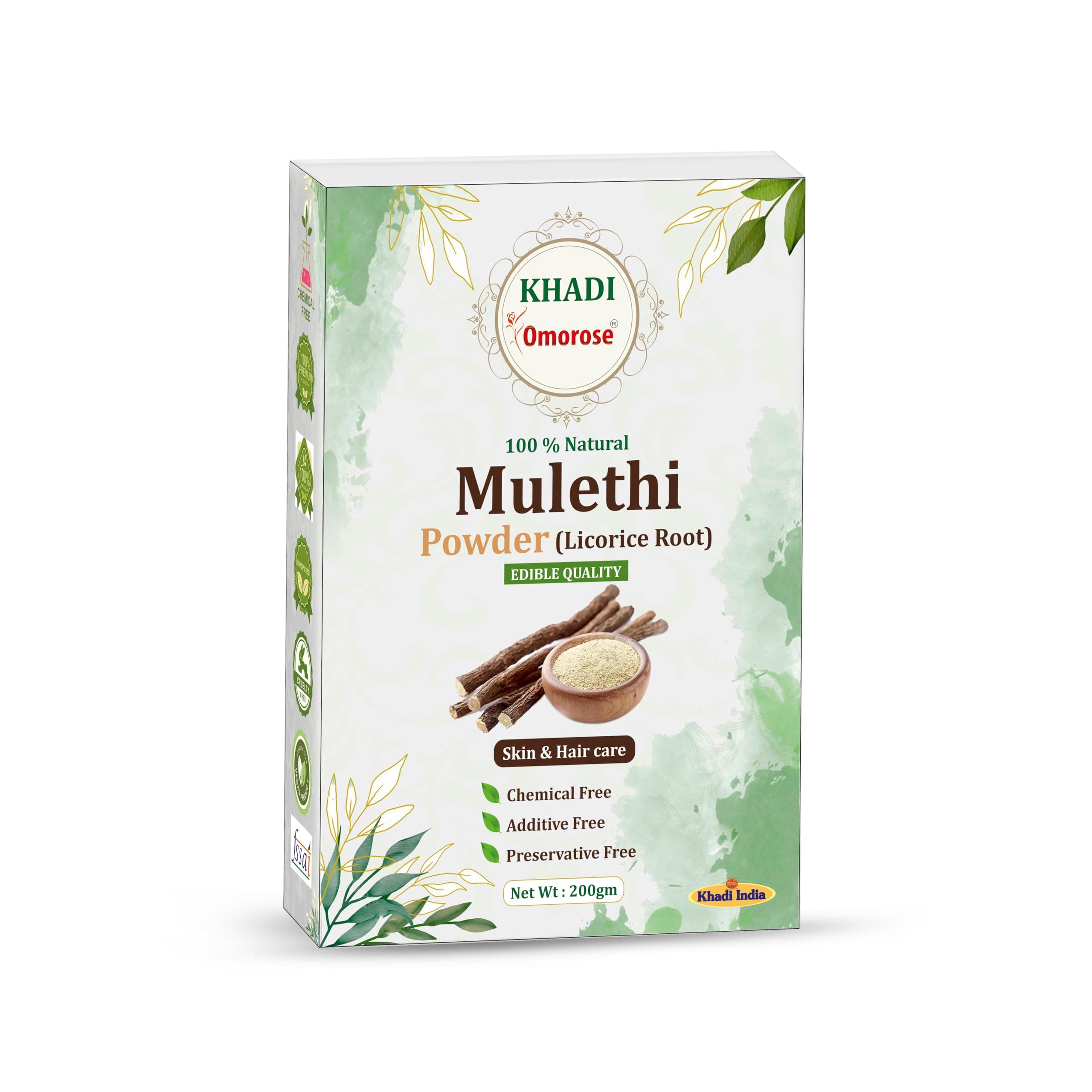 Khadi Omorose Mulethi Powder | Licorice | Yashtimadhu | For Face And Skin | 200 Gram | Resealable Stand Zipper Pouch Pack |