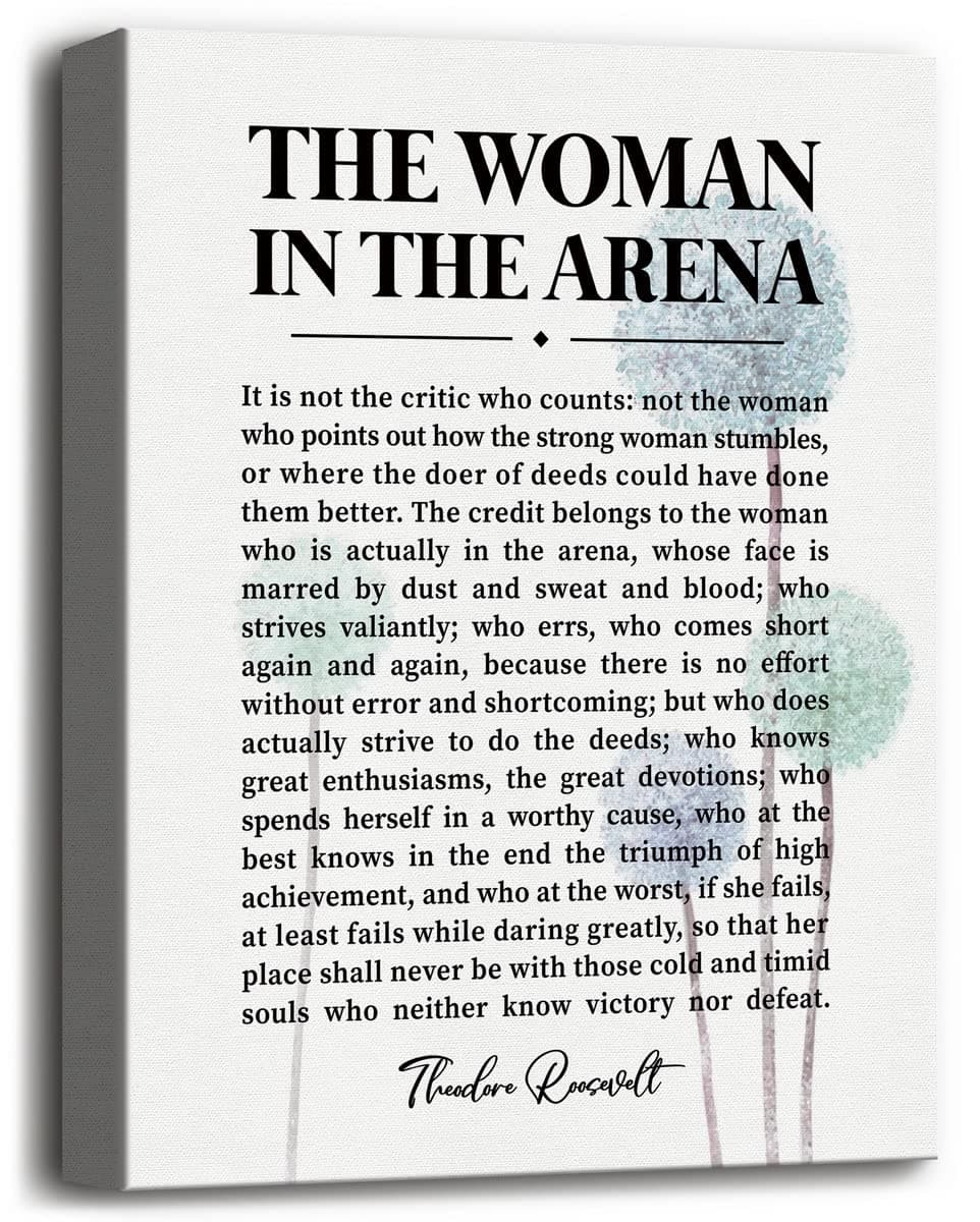 The Woman in the Arena Canvas Wall Art, Inspirational Quote Theodore Roosevelt Canvas Prints Poster, Office Living Room Bedroom Wall Art Decor, Inspirational Gift for Women, Girls Size 12x15