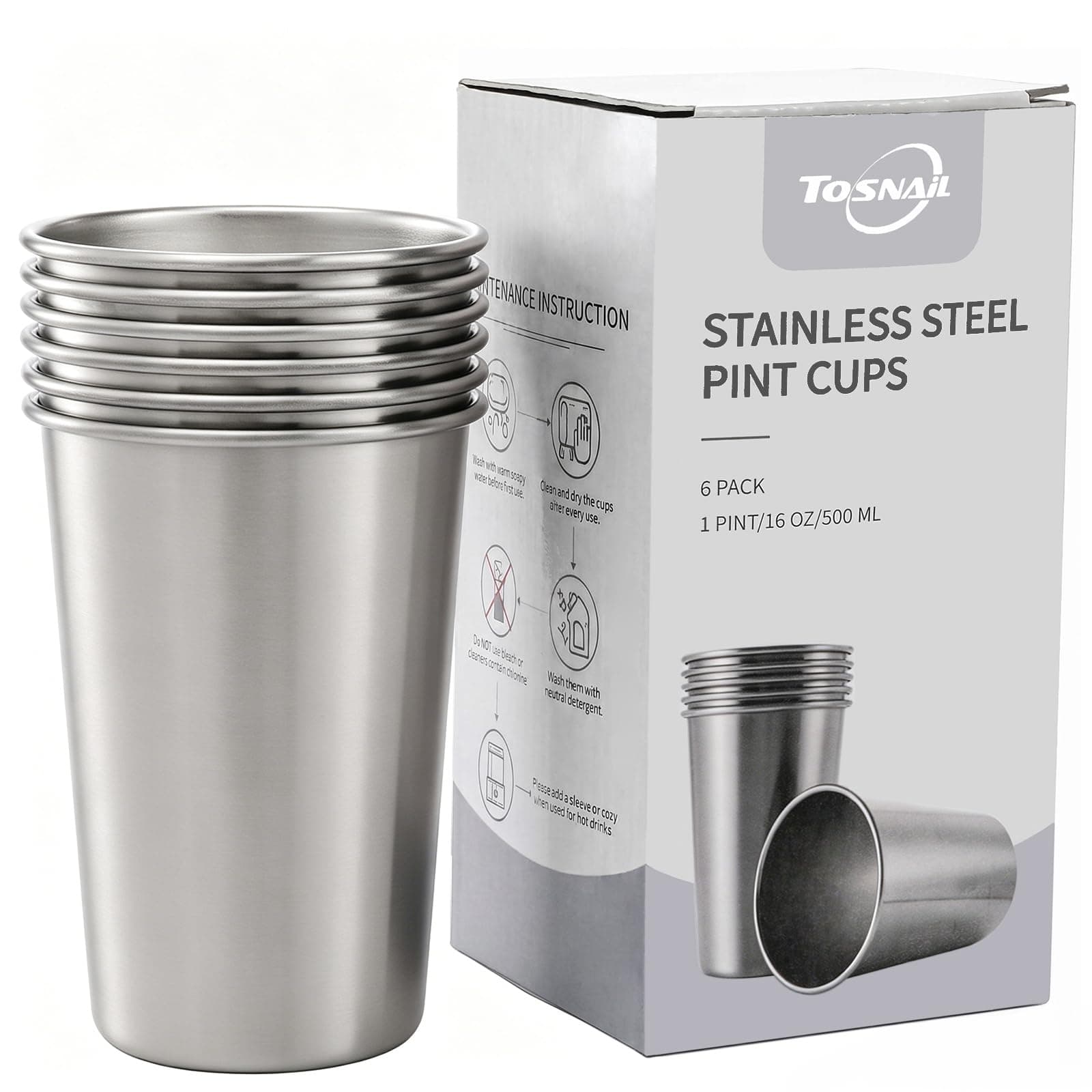 Tosnail 15 oz Stainless Steel Pint Cups Water Tumblers - Great for Kid Toddler Baby Sanitary - Pack of 6