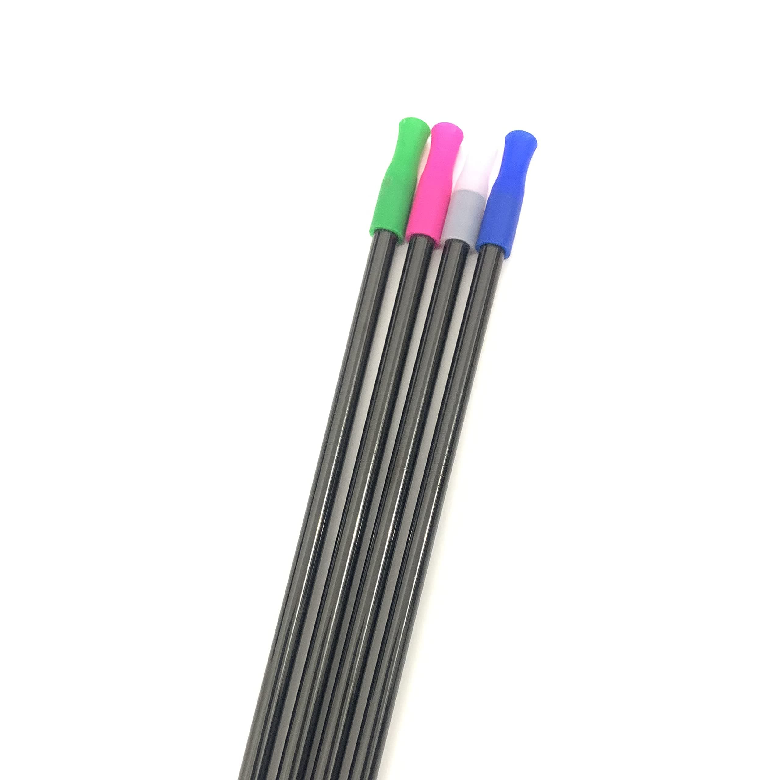 12" Black Color Metal Straws, 4pcs Ultra Long Reusable Straight Stainless Steel Drinking Straws with Silicone Tips and Cleaning Brush