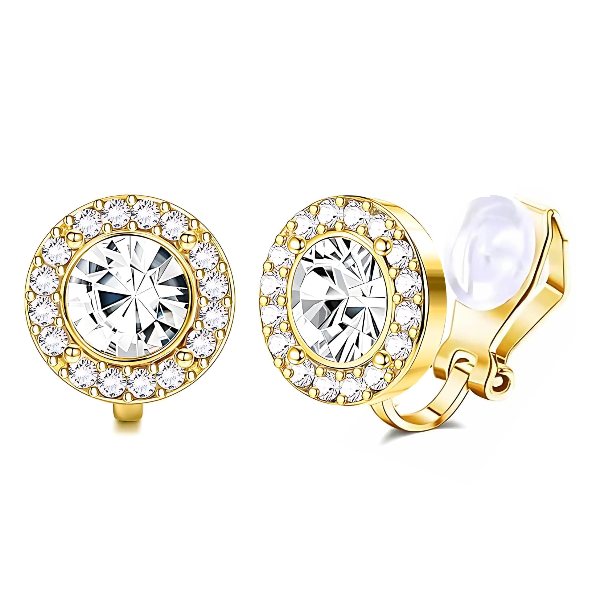 Via Mazzini Gold Plated Stellar Radiance Round Crystal Clip-On No-Piercing Required Stud Earrings for Women And Girls (ER2668)