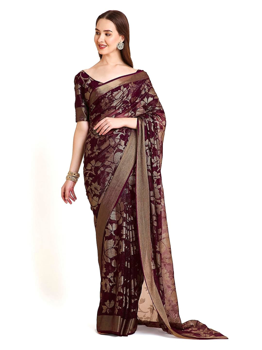 RATAN Women’s Brasso Designer Saree with Blouse Piece | Elegant Saree for Women | Festive & Function Wear