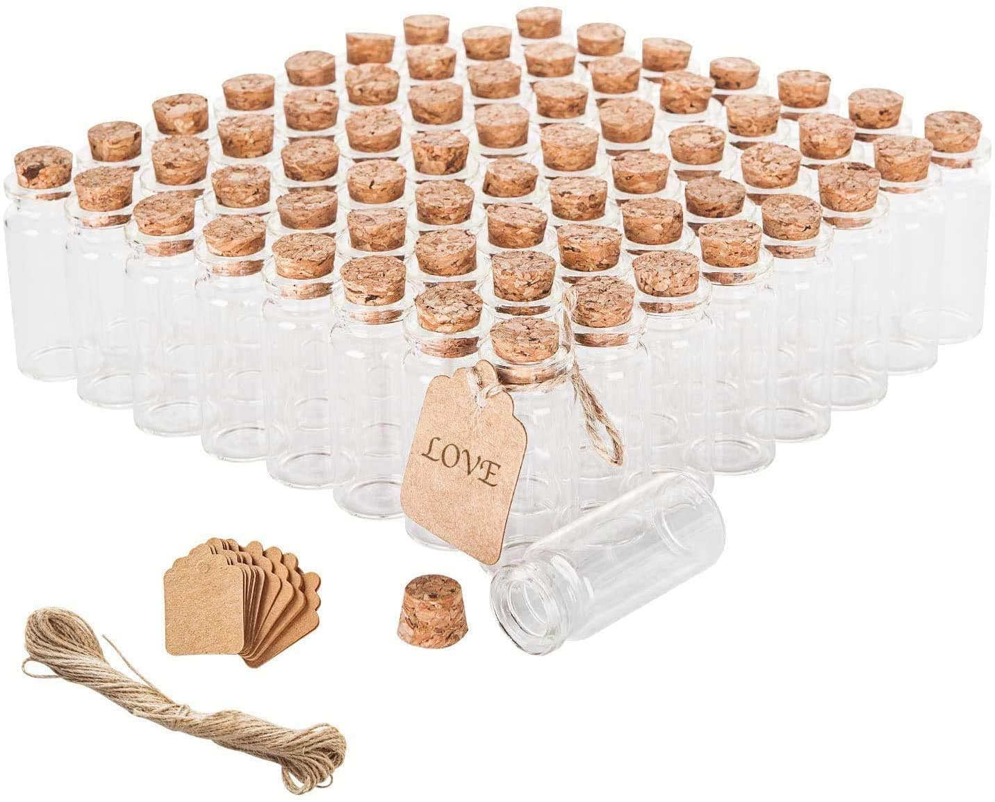 HOUSE HATCH Mini Clear Glass Wish Bottles with Cork Stopper, 1ml Mini Message Bottle, Tiny Glass Bottles With Wood Cork Empty Small Containers for Crafts & Decorations 4 cm Pack of