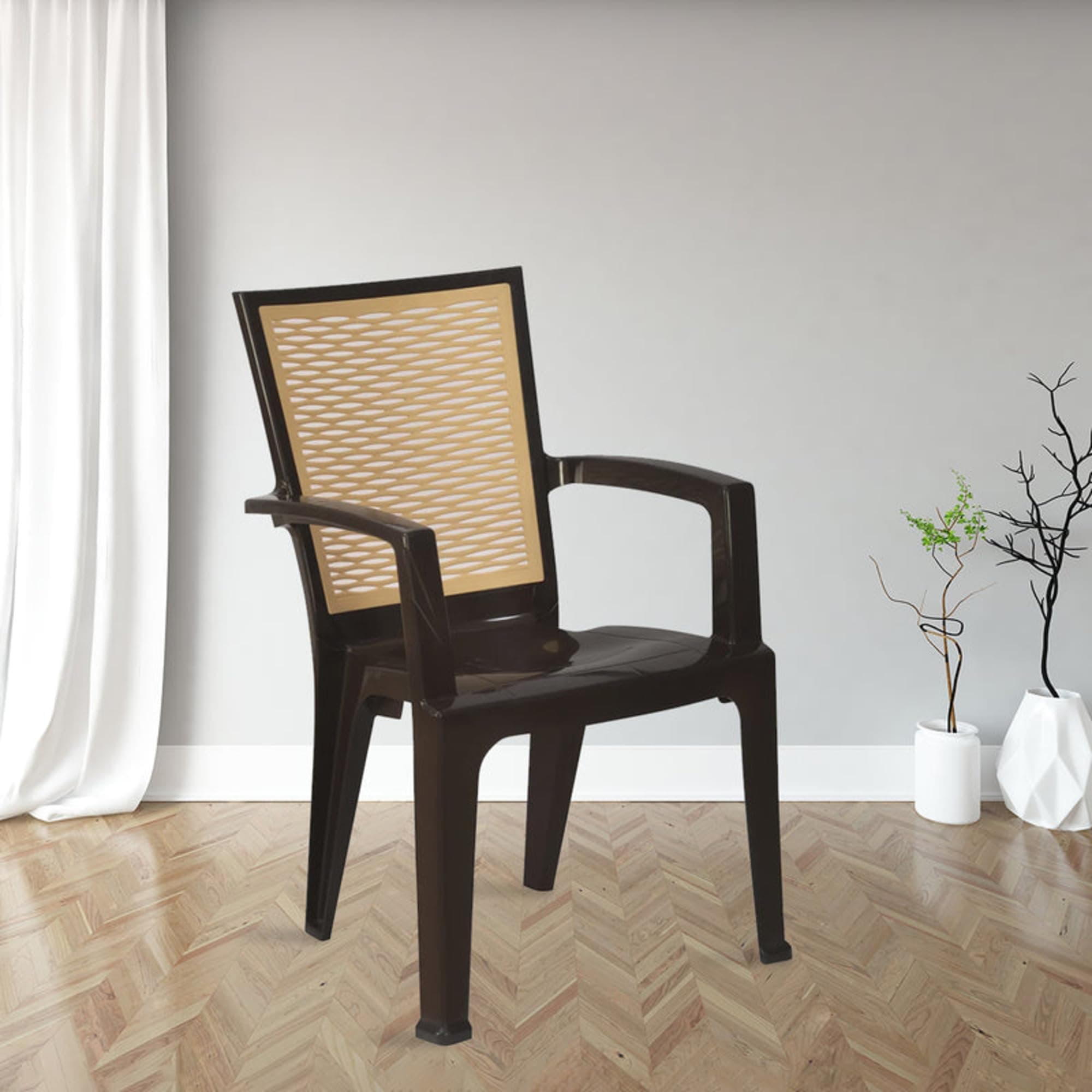 Nilkamal Mid Back Chair with Arm | Chair for Living Room, Bed Room, Kitchen, Office Room, Outdoor | 100% Polypropylene Stackable Chair