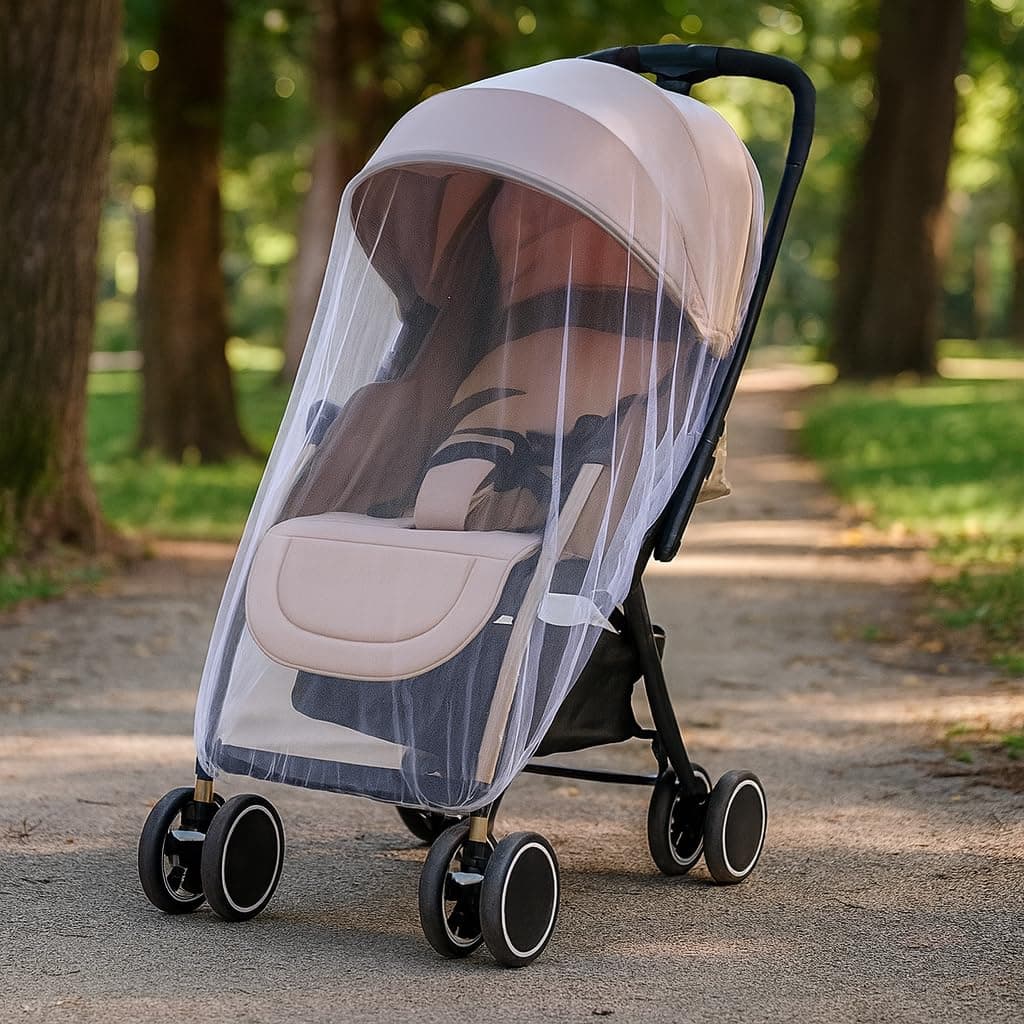 Hopop Universal Mosquito Net for Baby: White, Full Coverage, Elastic Edges, Fits Strollers, Bassinets, Car Seats, Cribs, Keeps Bugs Out